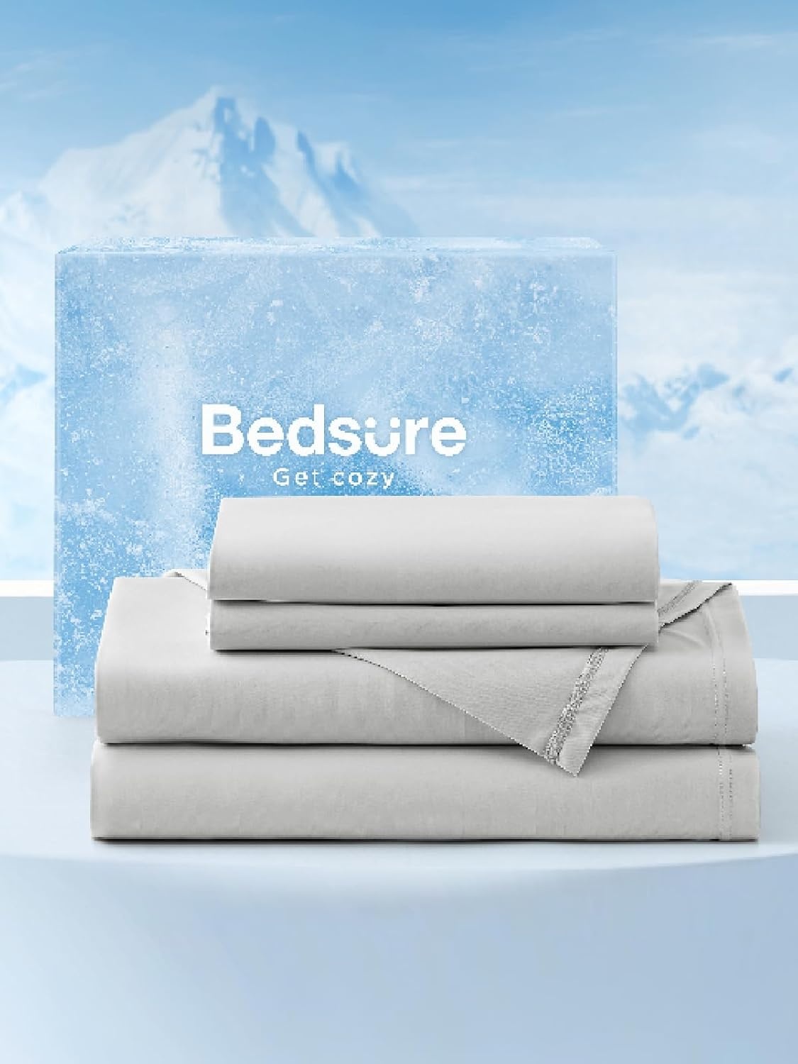 image:imageBedsure Cooling Sheets Queen Size Hot Sleeper Bed Sheets Up to 18 Inches Chill Cool Bed Sheet Deep Pocket Soft amp Breathable Queen Sheet Set 4 Pieces Grey01 Grey