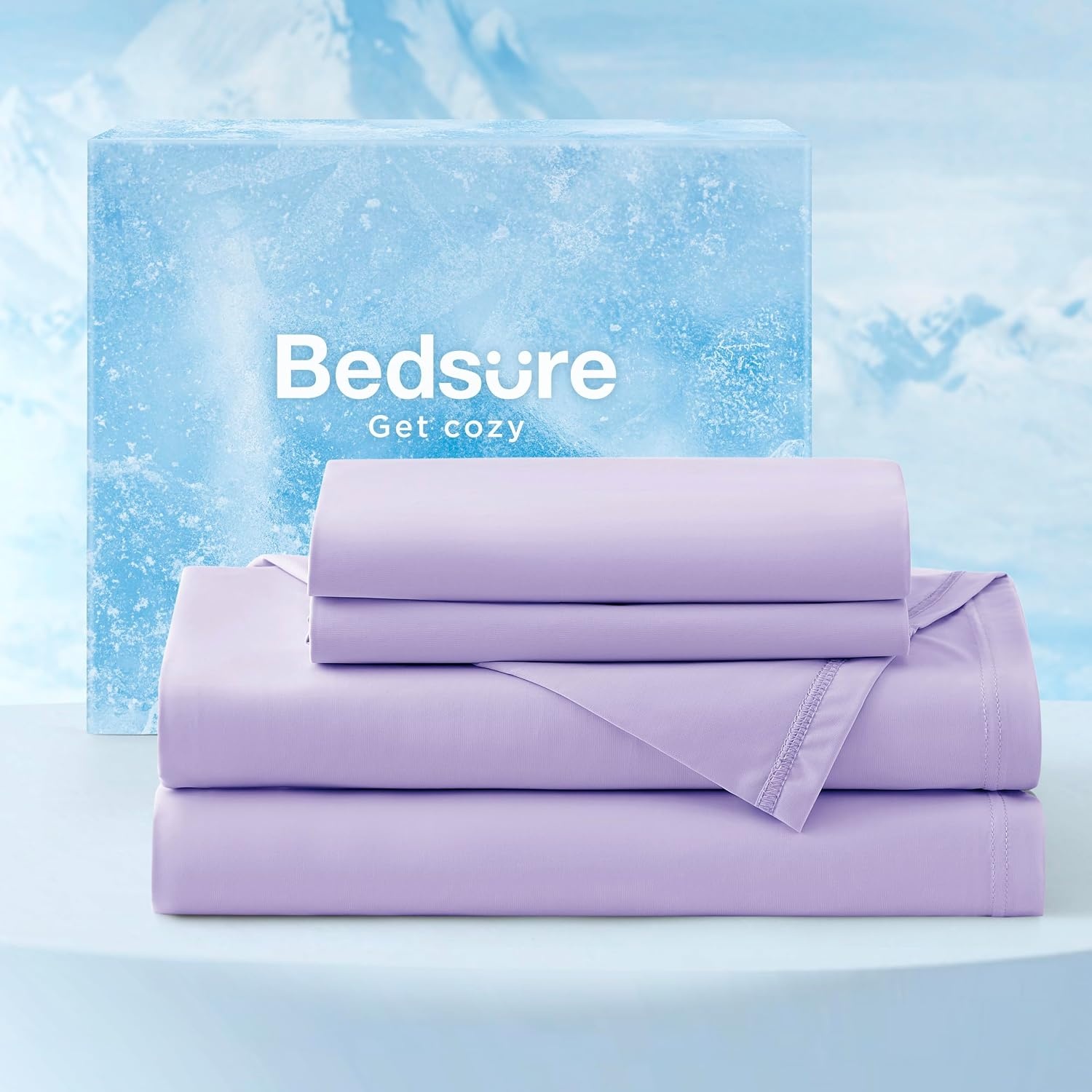 image:imageBedsure Cooling Sheets Queen Size Hot Sleeper Bed Sheets Up to 18 Inches Chill Cool Bed Sheet Deep Pocket Soft amp Breathable Queen Sheet Set 4 Pieces Grey06 Purple