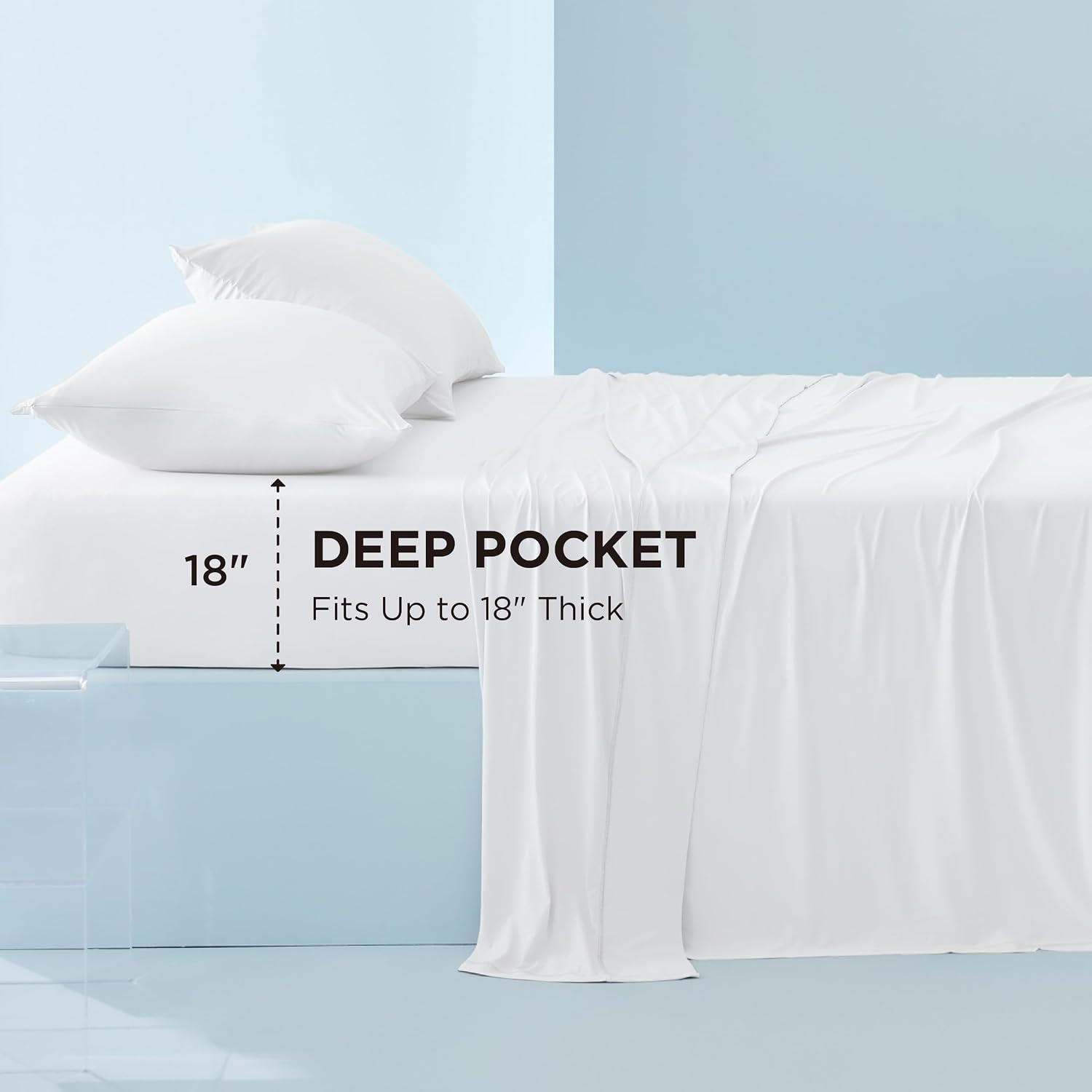 image:imageBedsure Cooling Sheets Queen Size Hot Sleeper Bed Sheets Up to 18 Inches Chill Cool Bed Sheet Deep Pocket Soft amp Breathable Queen Sheet Set 4 Pieces Grey02 White