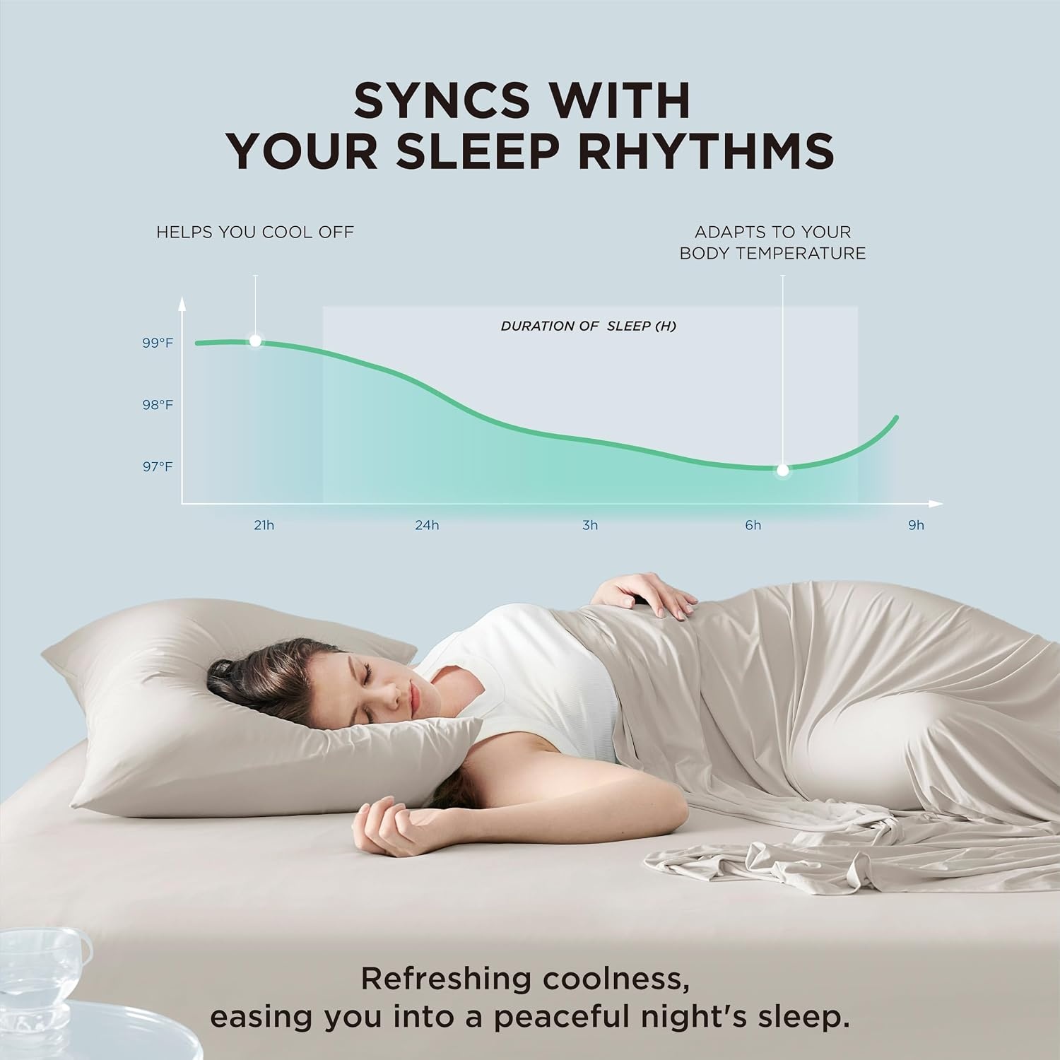 image:imageBedsure Cooling Sheets Queen Size Hot Sleeper Bed Sheets Up to 18 Inches Chill Cool Bed Sheet Deep Pocket Soft amp Breathable Queen Sheet Set 4 Pieces Grey03 Beige