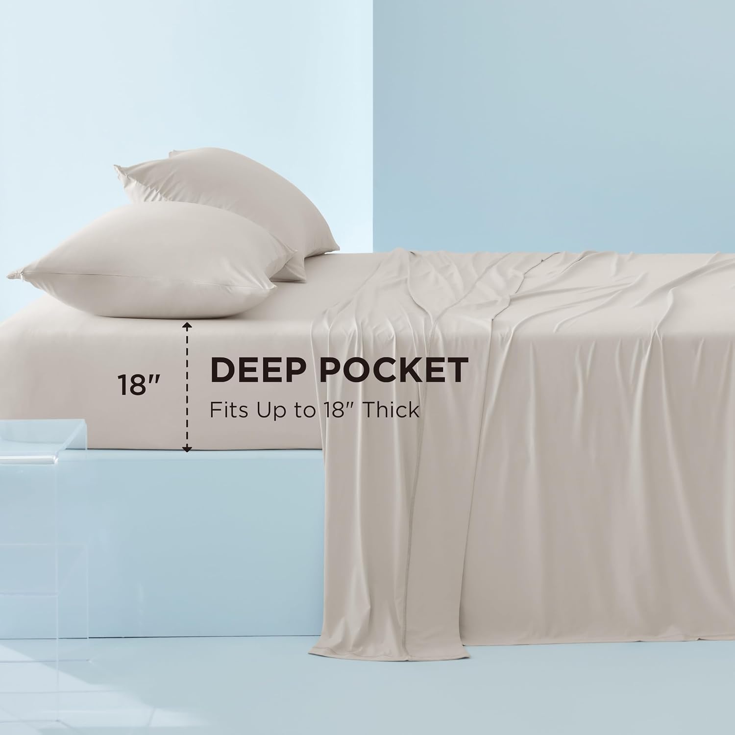 image:imageBedsure Cooling Sheets Queen Size Hot Sleeper Bed Sheets Up to 18 Inches Chill Cool Bed Sheet Deep Pocket Soft amp Breathable Queen Sheet Set 4 Pieces Grey03 Beige