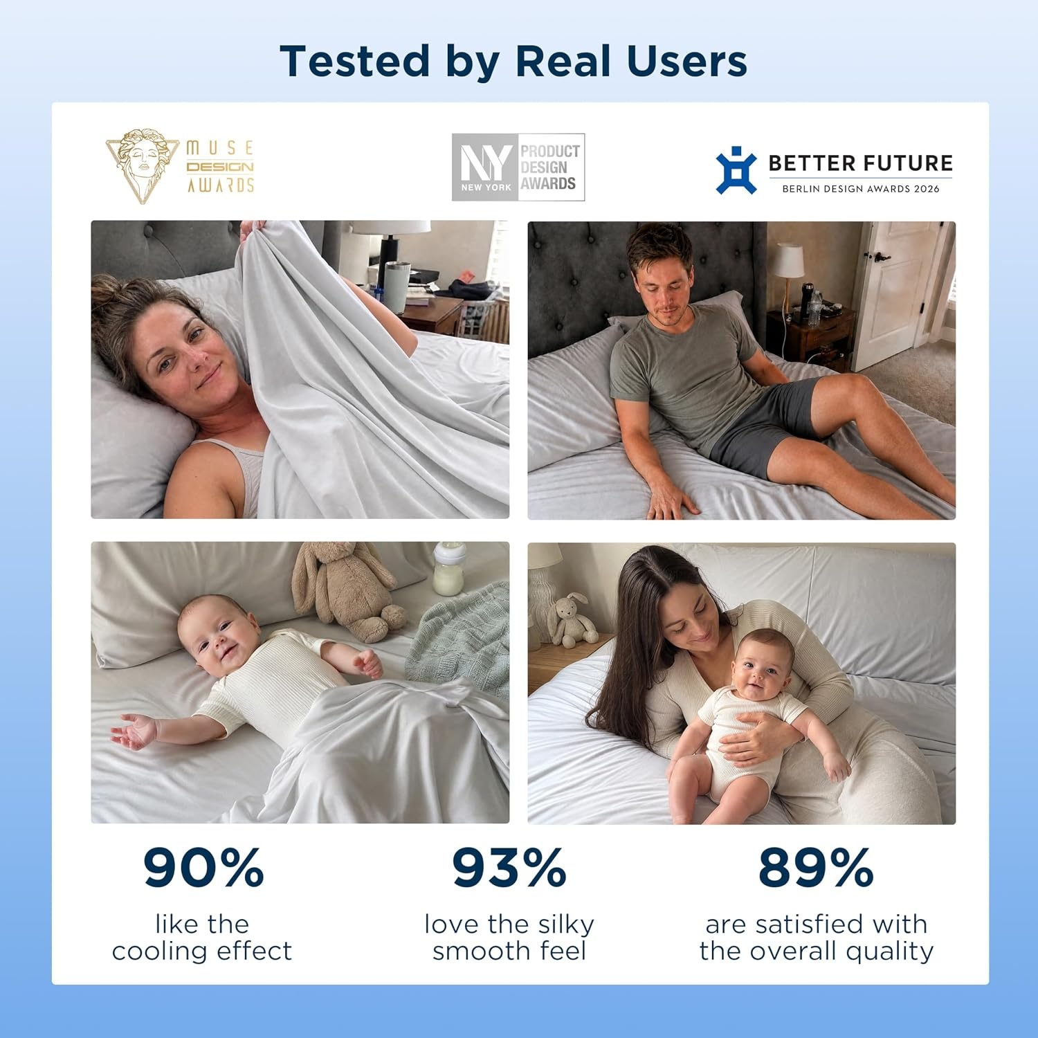 image:imageBedsure Cooling Sheets Queen Size Silver Infused Bed Sheets QMaxgt046 Instant Cooling for Hot Sleepers Luxury Soft Silky Smooth Breathable Deep Pocket Up to 16 4 Pieces with PillowcasesLight Grey
