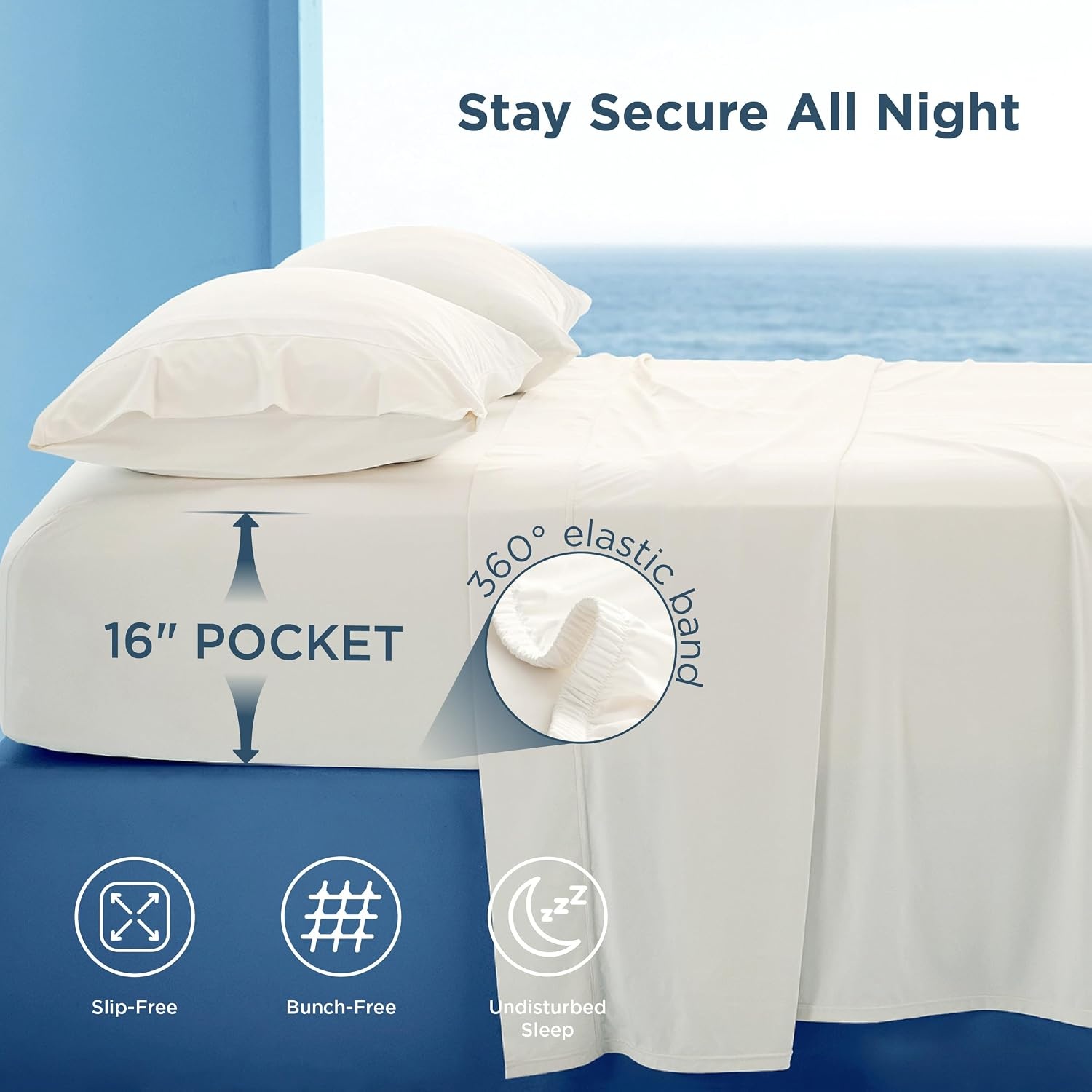 image:imageBedsure Cooling Sheets Queen Size Silver Infused Bed Sheets QMaxgt046 Instant Cooling for Hot Sleepers Luxury Soft Silky Smooth Breathable Deep Pocket Up to 16 4 Pieces with PillowcasesWhite