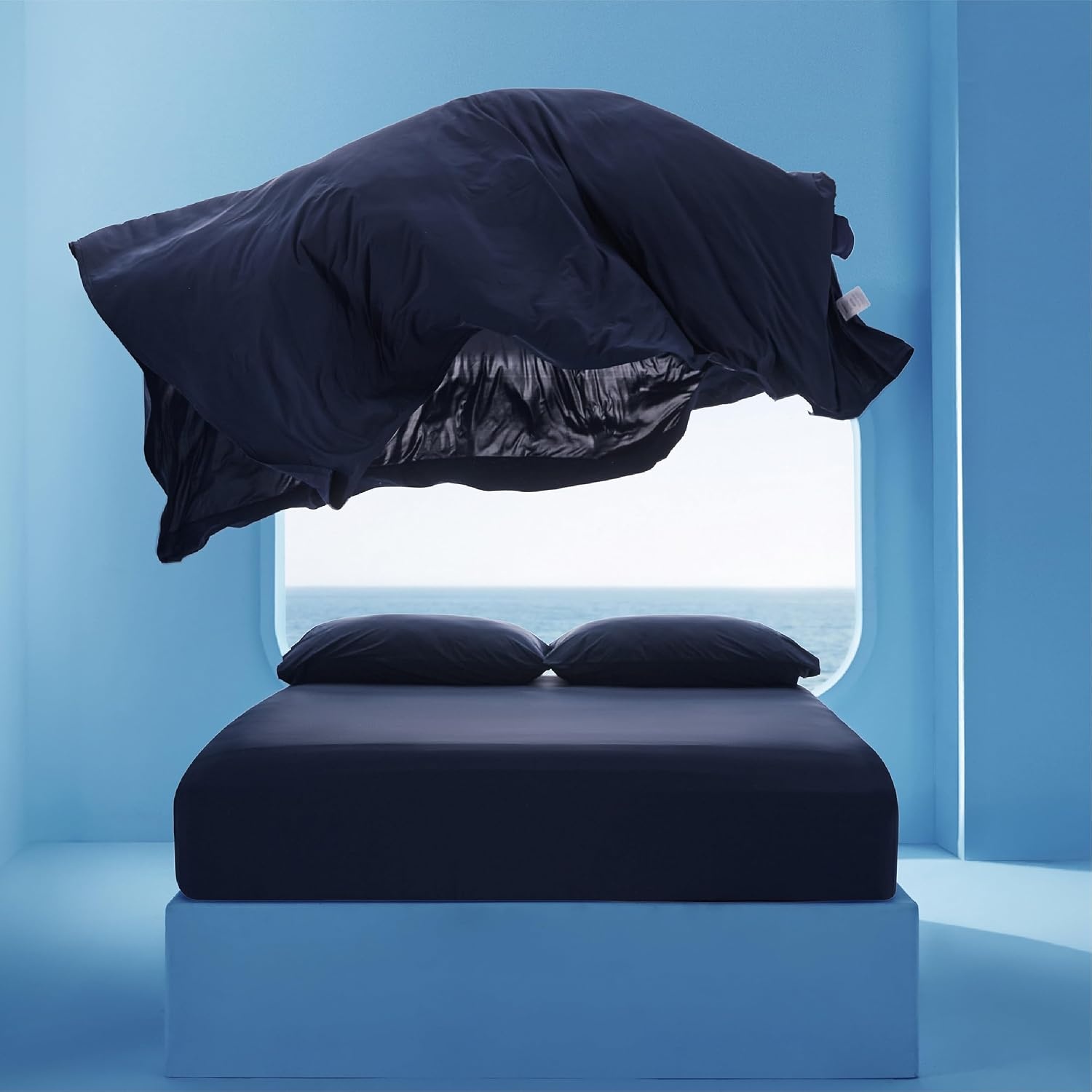 image:imageBedsure Cooling Sheets Queen Size Silver Infused Bed Sheets QMaxgt046 Instant Cooling for Hot Sleepers Luxury Soft Silky Smooth Breathable Deep Pocket Up to 16 4 Pieces with PillowcasesNavy