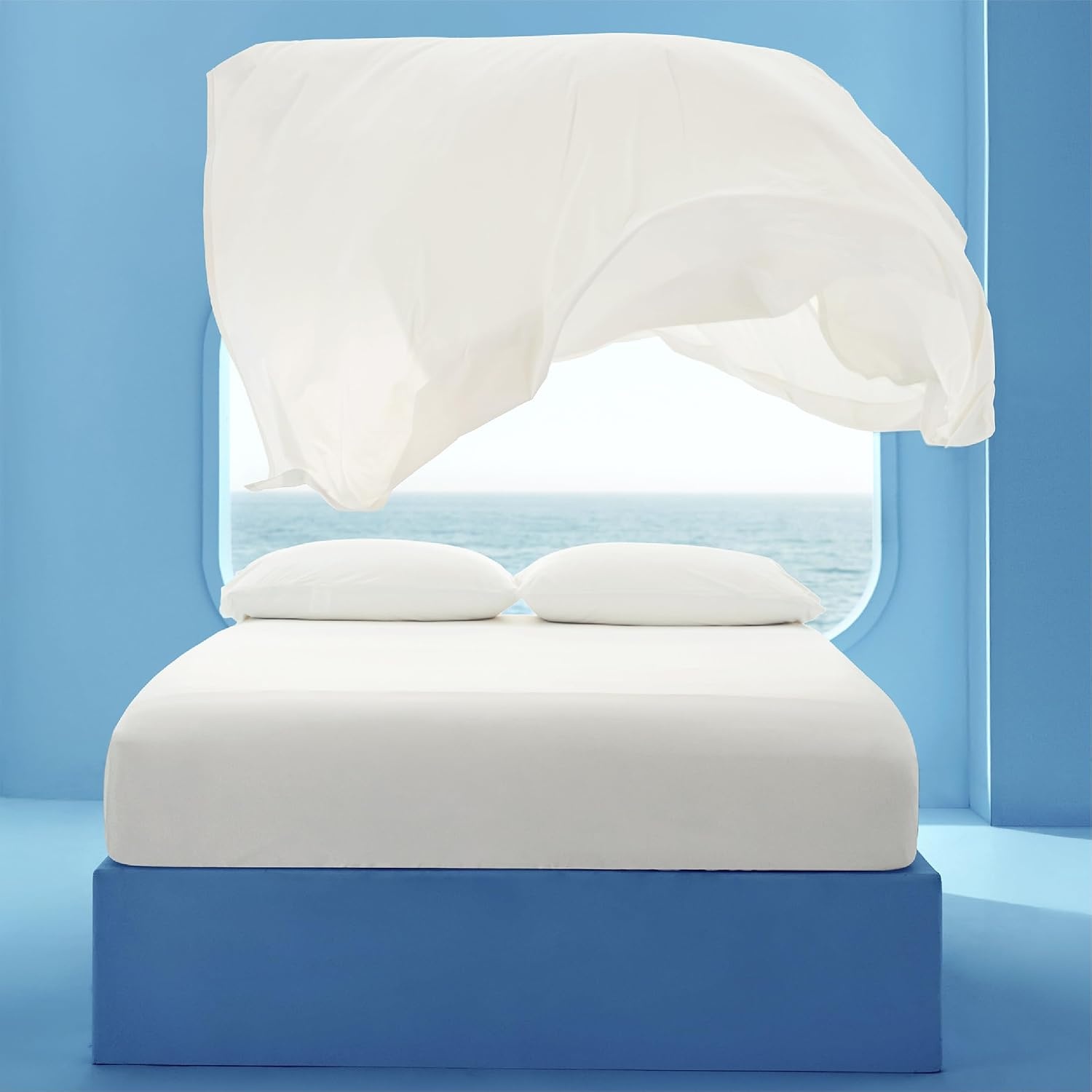 image:imageBedsure Cooling Sheets Queen Size Silver Infused Bed Sheets QMaxgt046 Instant Cooling for Hot Sleepers Luxury Soft Silky Smooth Breathable Deep Pocket Up to 16 4 Pieces with PillowcasesWhite
