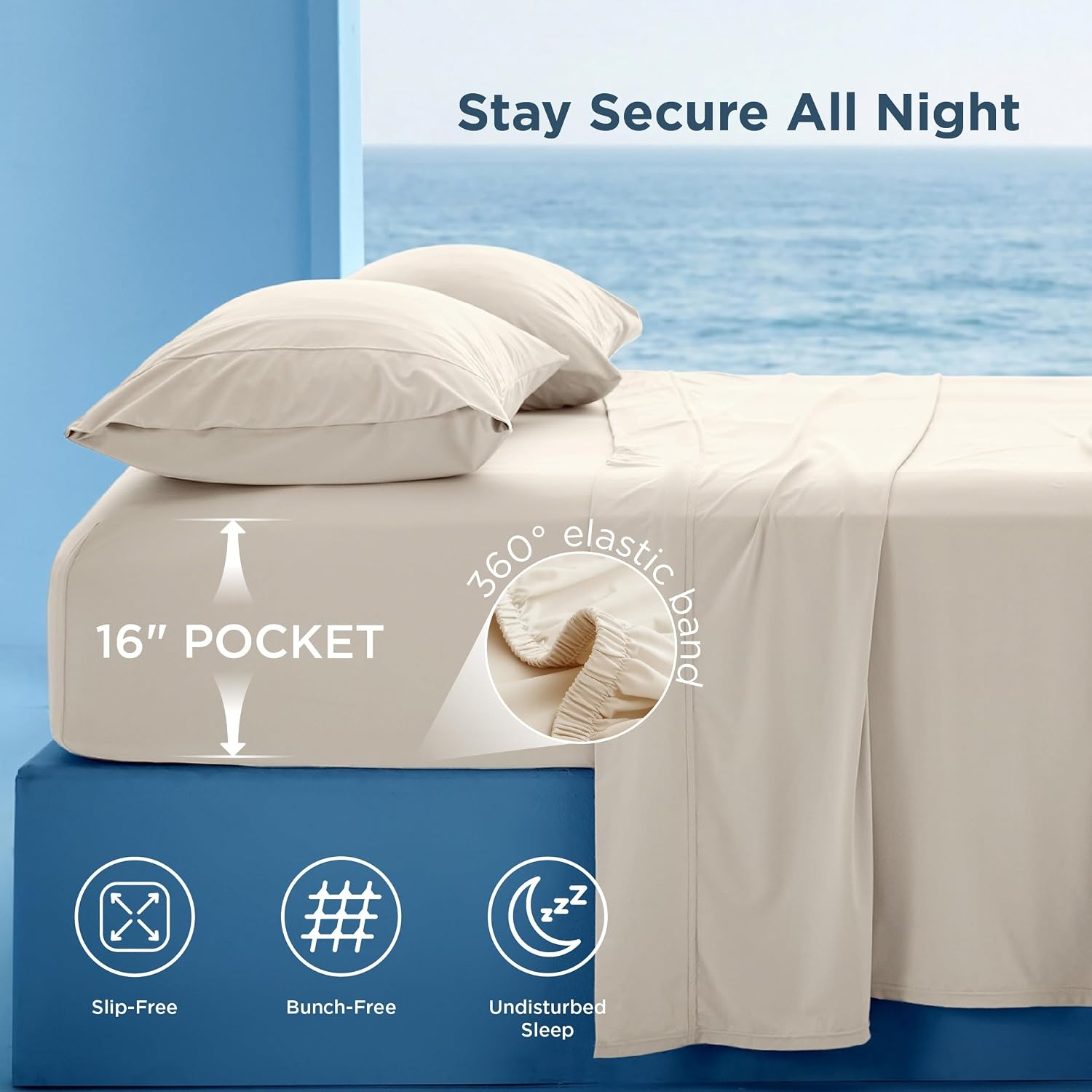 image:imageBedsure Cooling Sheets Queen Size Silver Infused Bed Sheets QMaxgt046 Instant Cooling for Hot Sleepers Luxury Soft Silky Smooth Breathable Deep Pocket Up to 16 4 Pieces with PillowcasesLinen