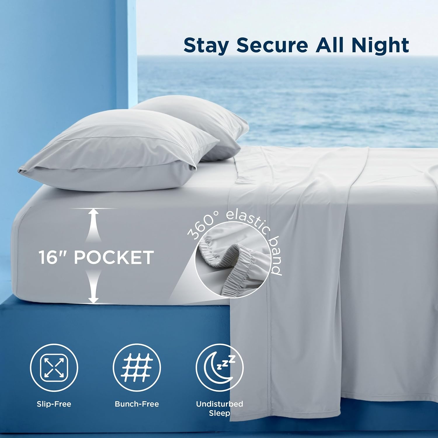 image:imageBedsure Cooling Sheets Queen Size Silver Infused Bed Sheets QMaxgt046 Instant Cooling for Hot Sleepers Luxury Soft Silky Smooth Breathable Deep Pocket Up to 16 4 Pieces with PillowcasesLight Grey