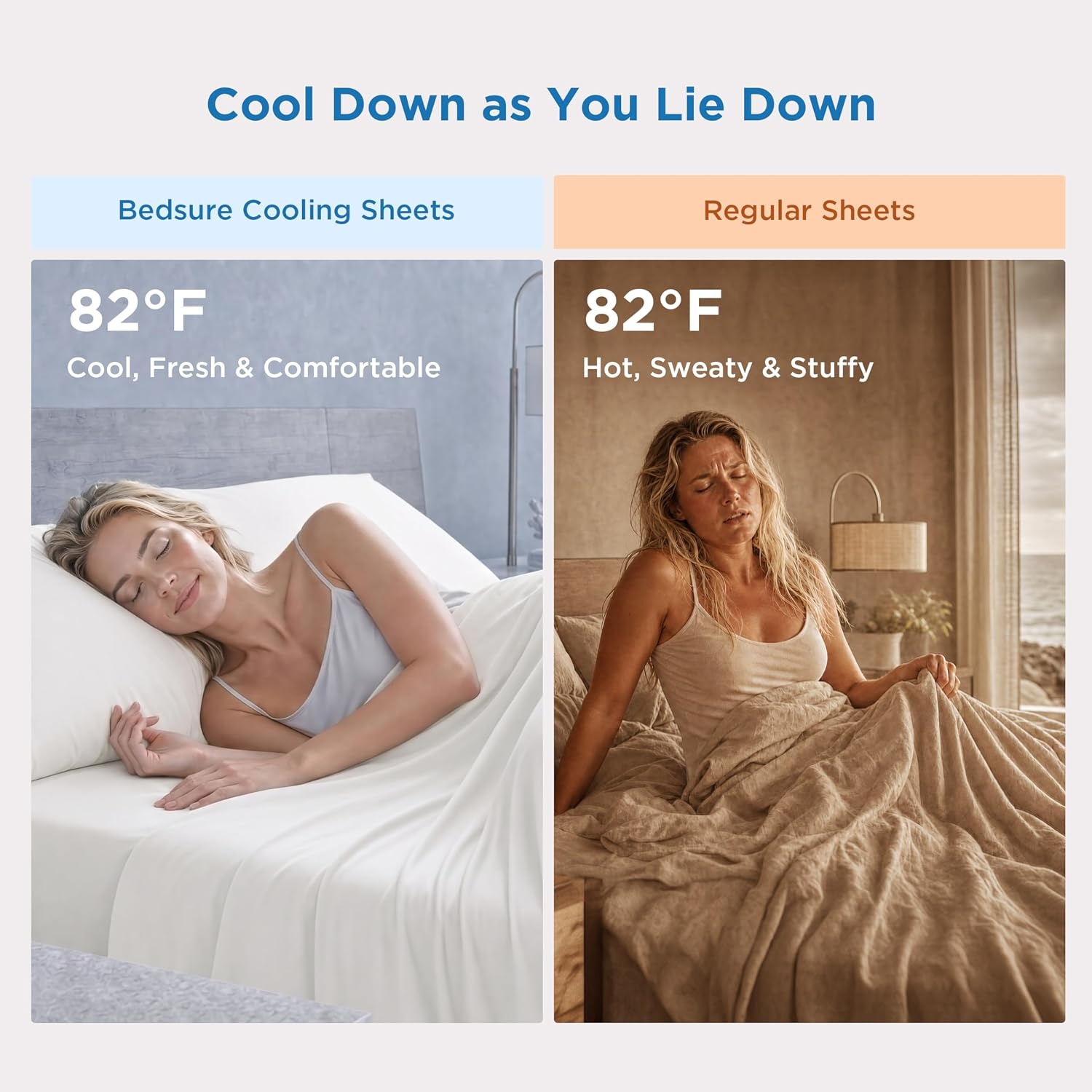 image:imageBedsure Cooling Sheets Queen Size Silver Infused Bed Sheets QMaxgt046 Instant Cooling for Hot Sleepers Luxury Soft Silky Smooth Breathable Deep Pocket Up to 16 4 Pieces with PillowcasesWhite