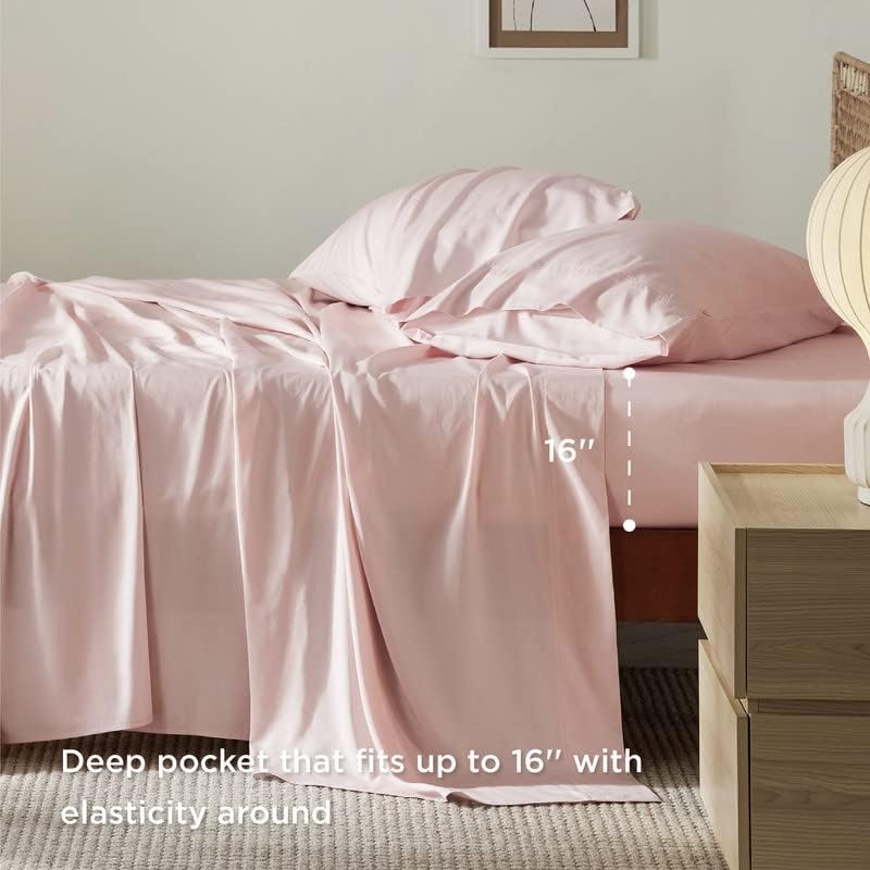 image:imageBedsure Cooling Sheets Set Bundle Cooling Pillow Case Rayon Made from Bamboo Queen Sheet Set Hotel Luxury Silky Soft Breathable Bedding Sheets amp Pillowcases