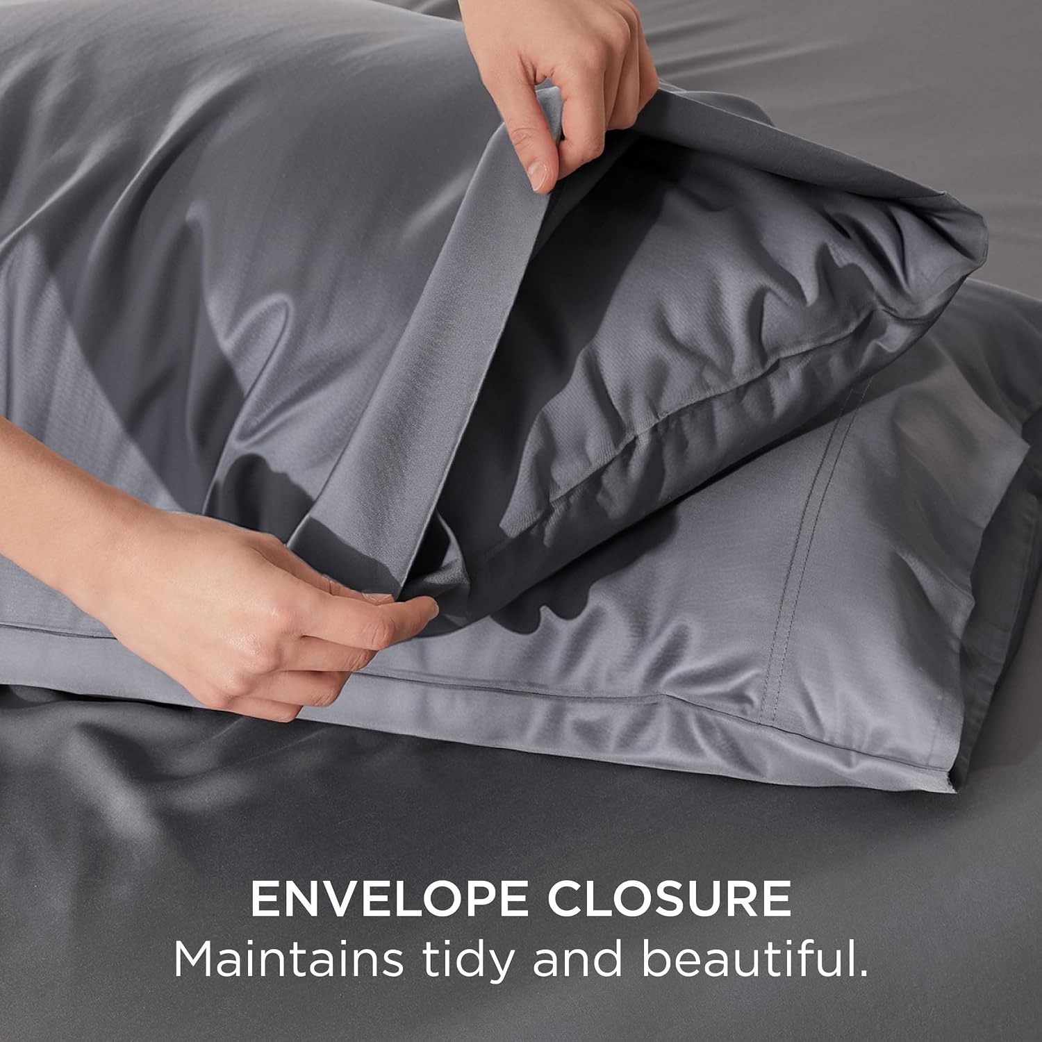 image:imageBedsure Cooling Sheets Set Queen Bundle Cooling Pillow Cases Queen with Envelope Closure Dark Grey