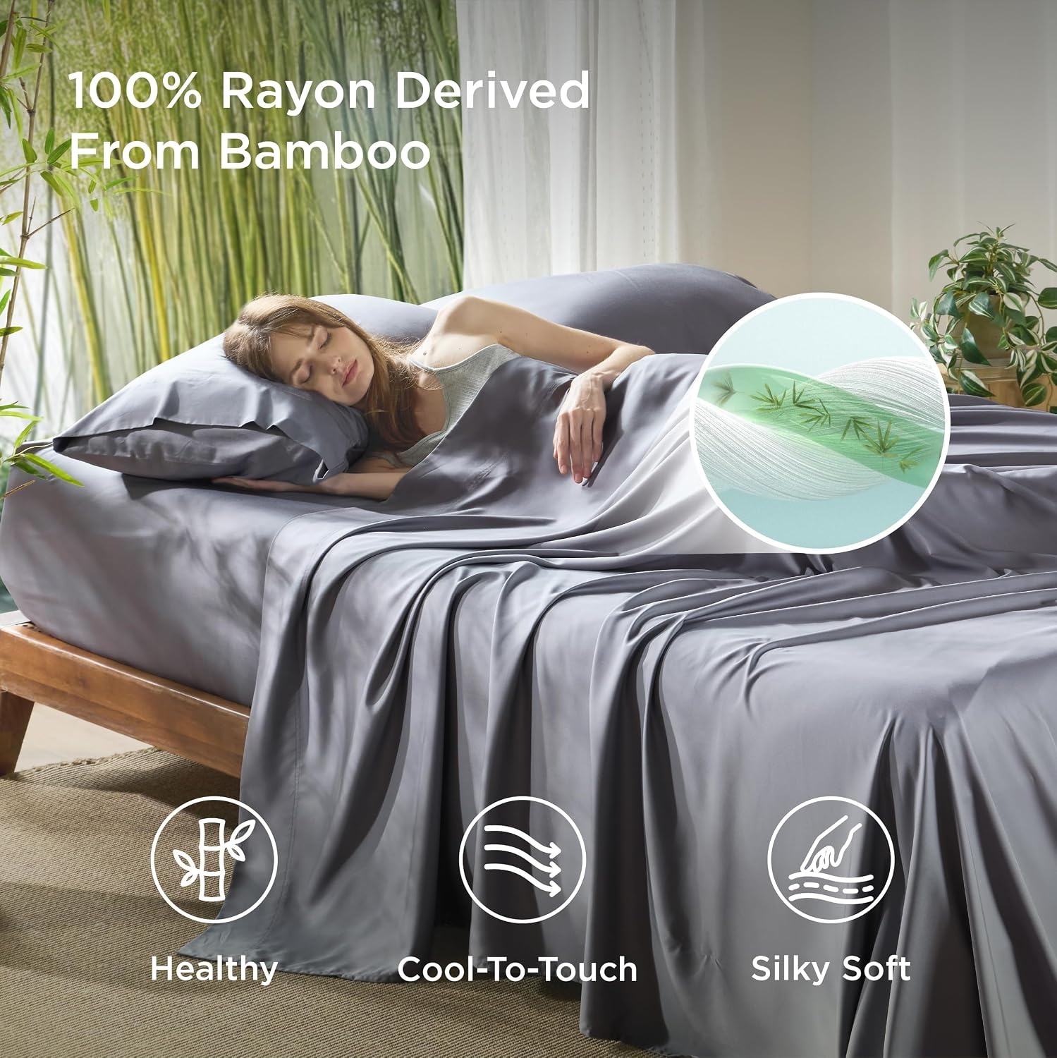 image:imageBedsure Cooling Sheets Set Queen Bundle Cooling Pillow Cases Queen with Envelope Closure Dark Grey