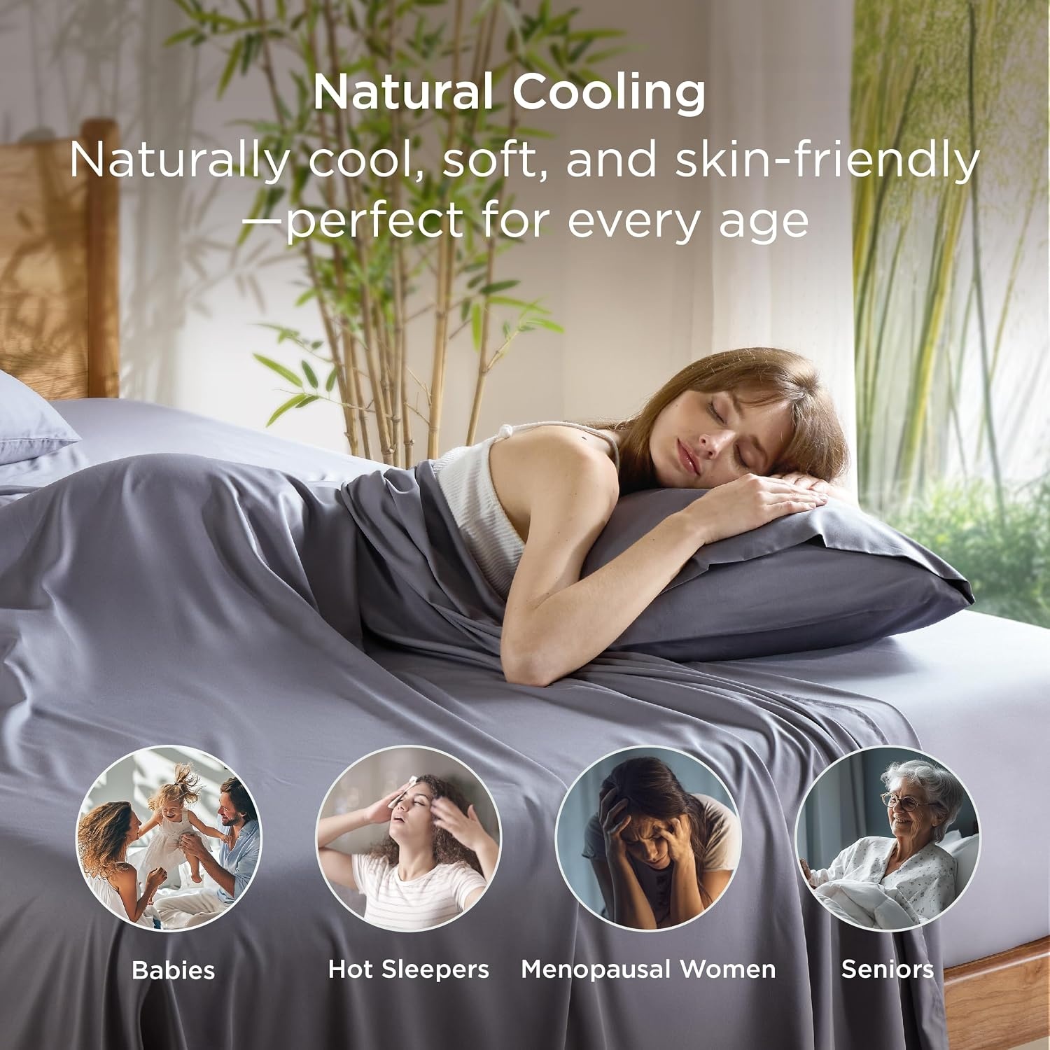 image:imageBedsure Cooling Sheets Set Queen Bundle Cooling Pillow Cases Queen with Envelope Closure Dark Grey