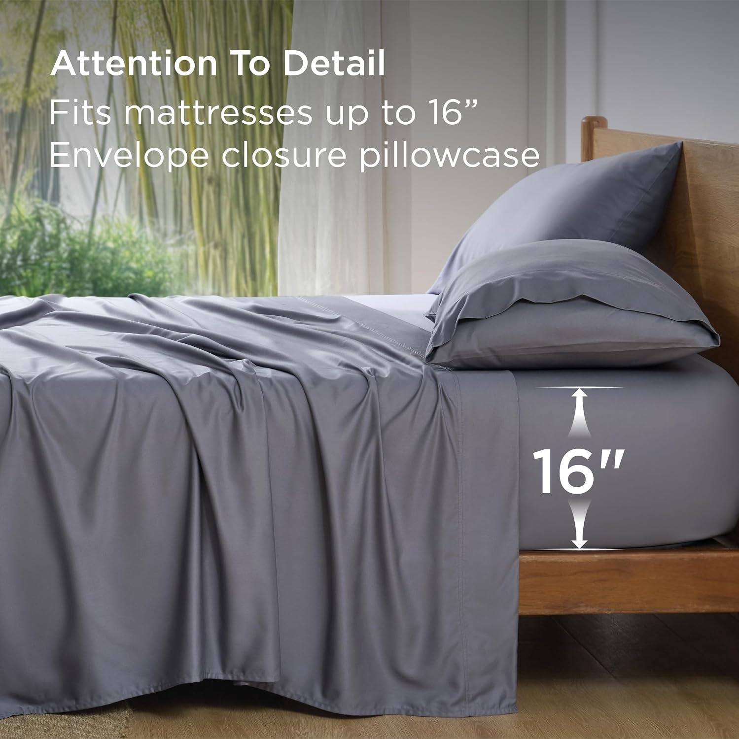 image:imageBedsure Cooling Sheets Set Queen Bundle Cooling Pillow Cases Queen with Envelope Closure Dark Grey