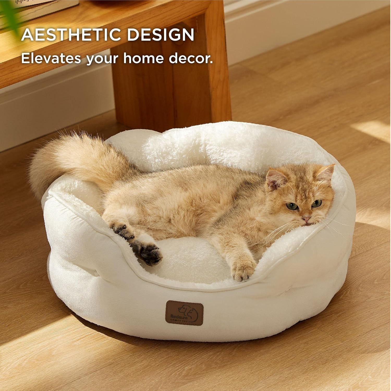 image:imageBedsure Cooling Small Dog Bed Round Washable 25 Inch Arctic Cooling Blue QMaxgt04 Cat Beds for Indoor Cats Comfort Cooling Summer Pet BedAntiSlip Bottomfor Puppies and KittensIvory