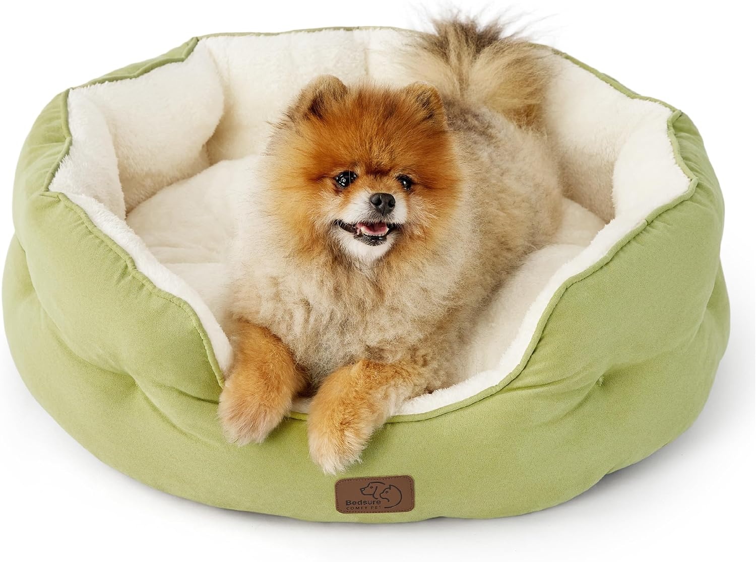 image:imageBedsure Cooling Small Dog Bed Round Washable 25 Inch Arctic Cooling Blue QMaxgt04 Cat Beds for Indoor Cats Comfort Cooling Summer Pet BedAntiSlip Bottomfor Puppies and KittensPale Bean Green