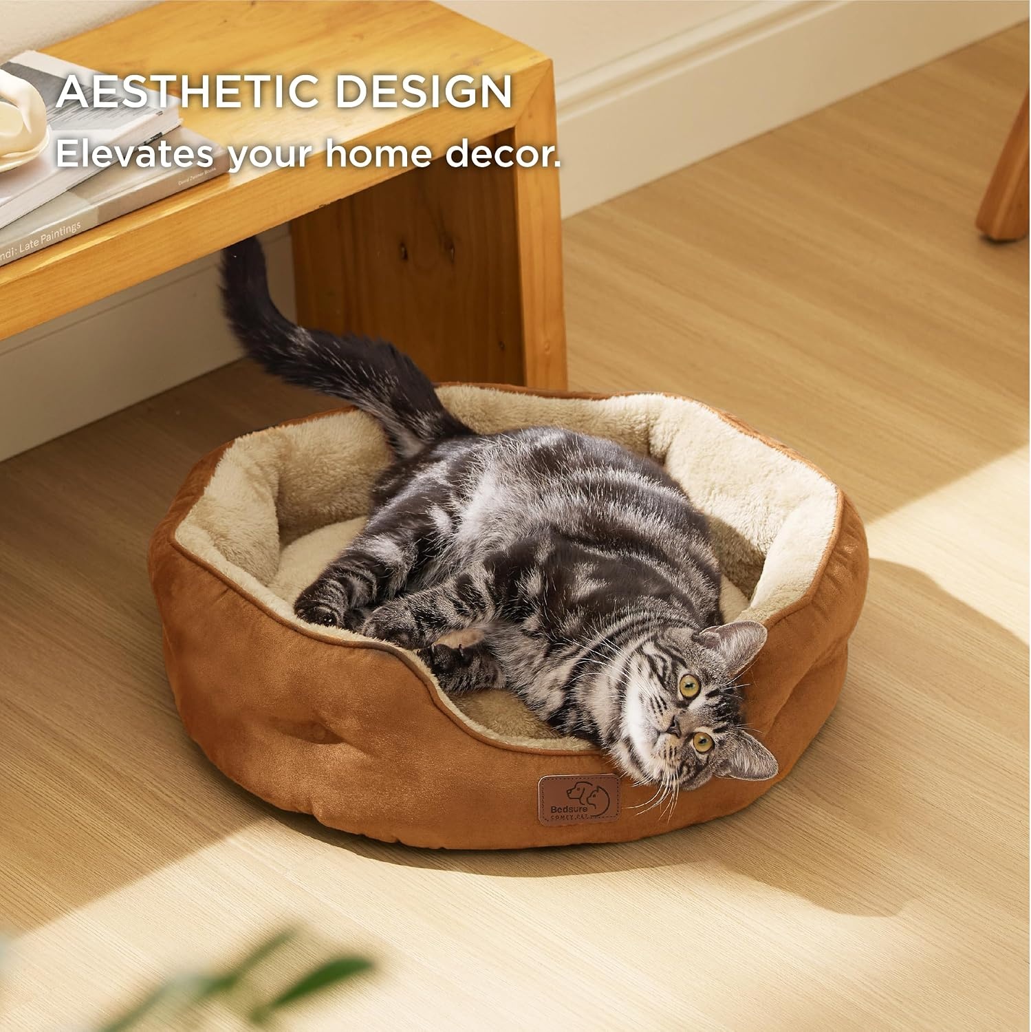 image:imageBedsure Cooling Small Dog Bed Round Washable 25 Inch Arctic Cooling Blue QMaxgt04 Cat Beds for Indoor Cats Comfort Cooling Summer Pet BedAntiSlip Bottomfor Puppies and KittensTerracotta