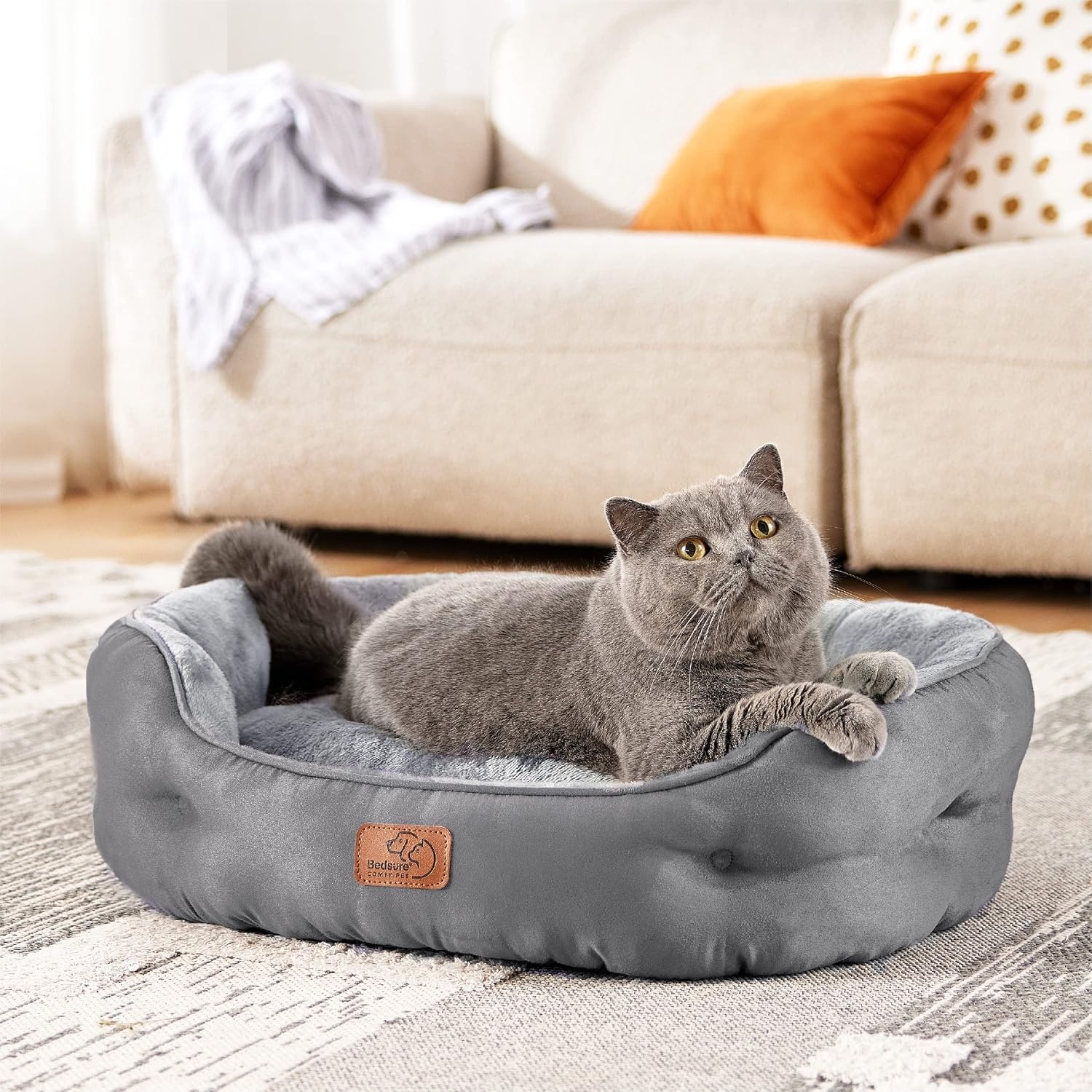image:imageBedsure Cooling Small Dog Bed Round Washable 25 Inch Arctic Cooling Blue QMaxgt04 Cat Beds for Indoor Cats Comfort Cooling Summer Pet BedAntiSlip Bottomfor Puppies and KittensGrey