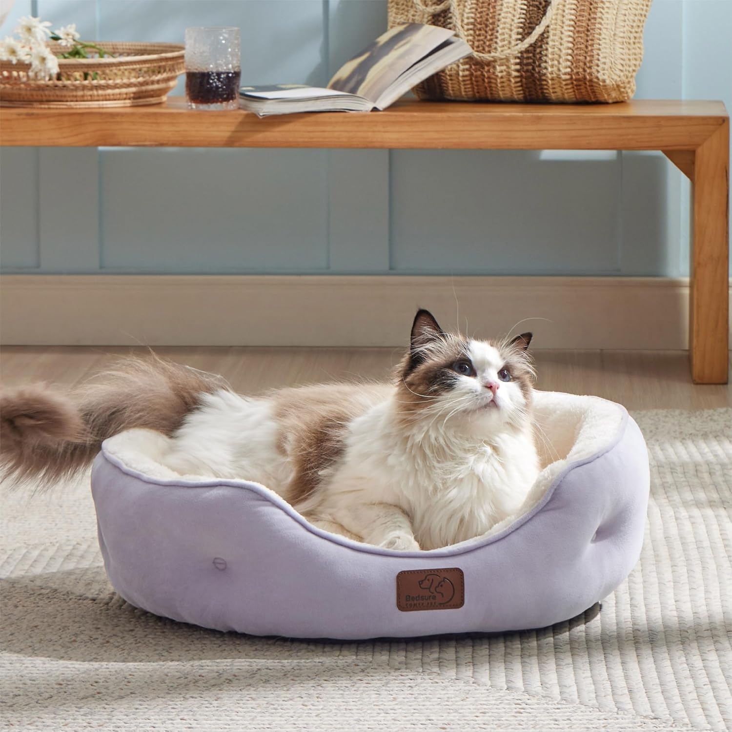 image:imageBedsure Cooling Small Dog Bed Round Washable 25 Inch Arctic Cooling Blue QMaxgt04 Cat Beds for Indoor Cats Comfort Cooling Summer Pet BedAntiSlip Bottomfor Puppies and KittensAzure Lilac