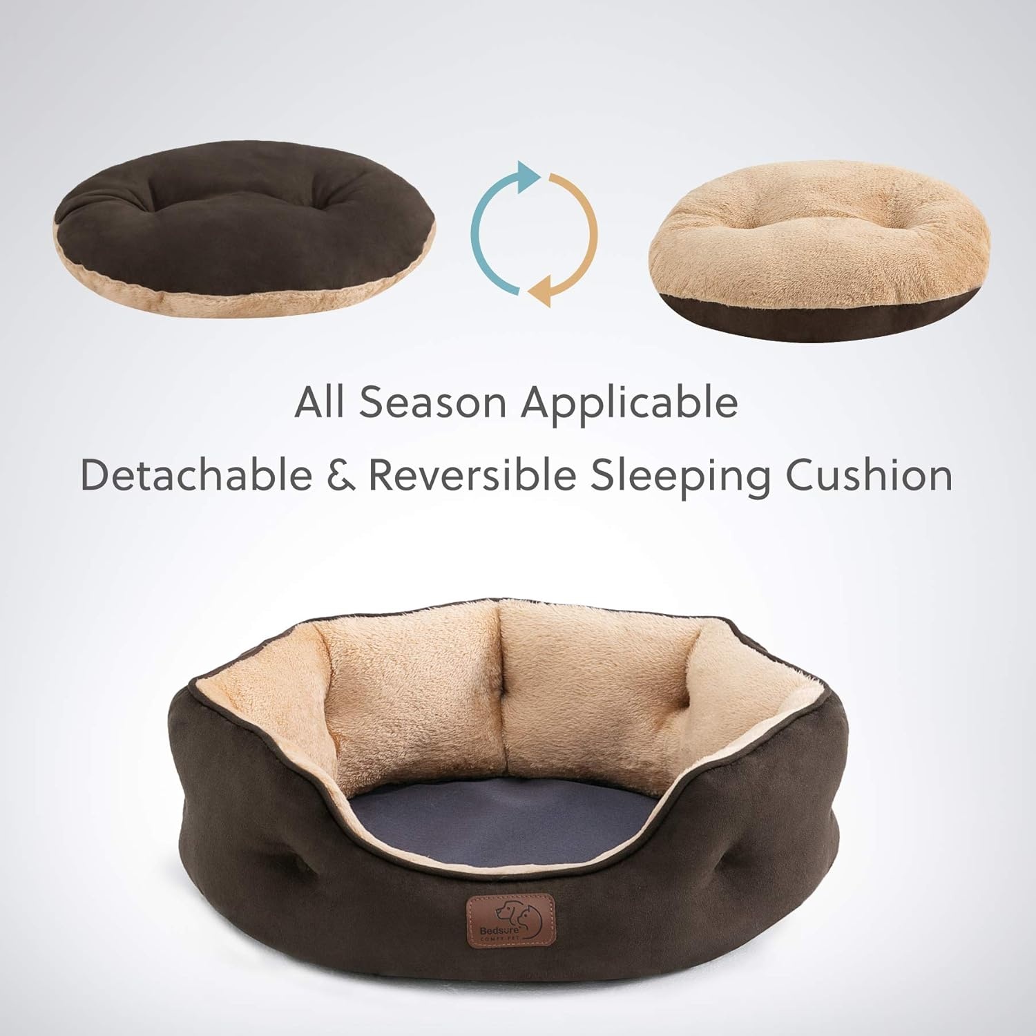 image:imageBedsure Cooling Small Dog Bed Round Washable 25 Inch Arctic Cooling Blue QMaxgt04 Cat Beds for Indoor Cats Comfort Cooling Summer Pet BedAntiSlip Bottomfor Puppies and KittensBrown