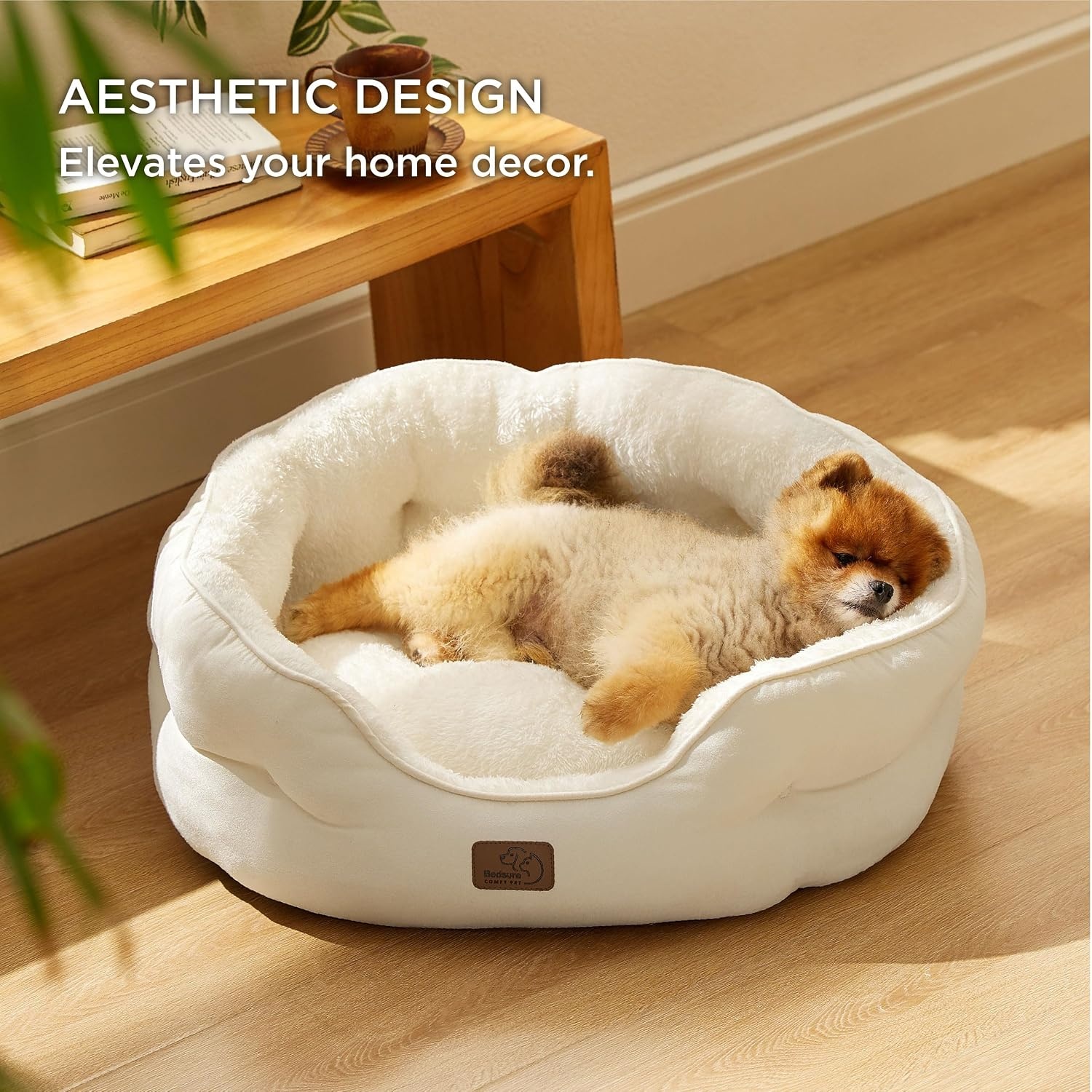 image:imageBedsure Cooling Small Dog Bed Round Washable 25 Inch Arctic Cooling Blue QMaxgt04 Cat Beds for Indoor Cats Comfort Cooling Summer Pet BedAntiSlip Bottomfor Puppies and KittensIvory