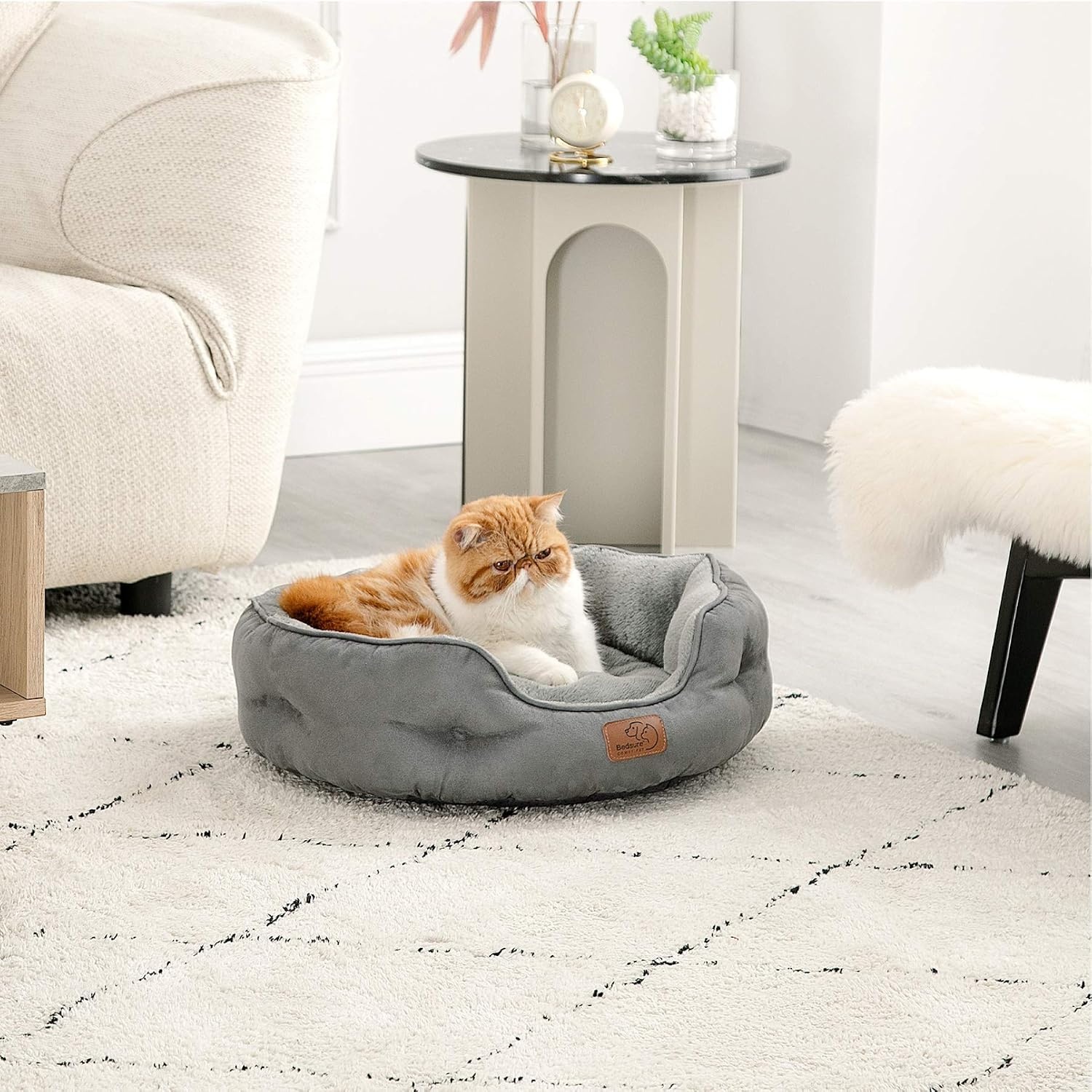 image:imageBedsure Cooling Small Dog Bed Round Washable 25 Inch Arctic Cooling Blue QMaxgt04 Cat Beds for Indoor Cats Comfort Cooling Summer Pet BedAntiSlip Bottomfor Puppies and KittensGrey