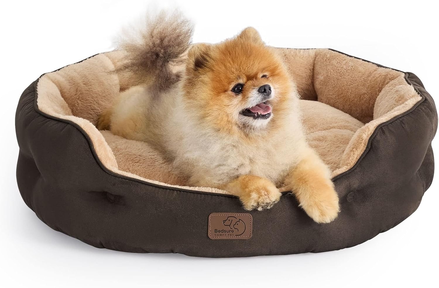image:imageBedsure Cooling Small Dog Bed Round Washable 25 Inch Arctic Cooling Blue QMaxgt04 Cat Beds for Indoor Cats Comfort Cooling Summer Pet BedAntiSlip Bottomfor Puppies and KittensBrown