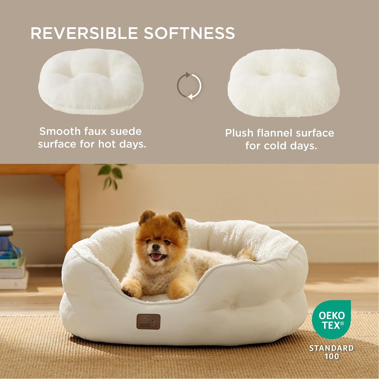image:imageBedsure Cooling Small Dog Bed Round Washable 25 Inch Arctic Cooling Blue QMaxgt04 Cat Beds for Indoor Cats Comfort Cooling Summer Pet BedAntiSlip Bottomfor Puppies and KittensIvory