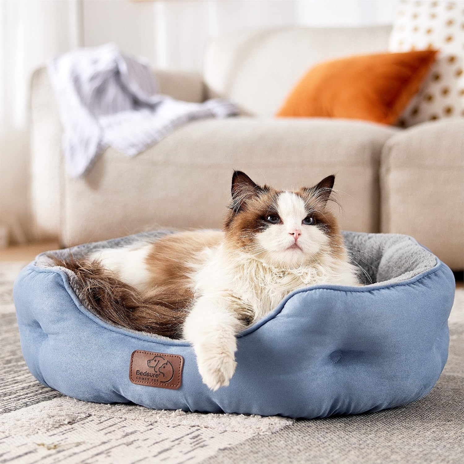 image:imageBedsure Cooling Small Dog Bed Round Washable 25 Inch Arctic Cooling Blue QMaxgt04 Cat Beds for Indoor Cats Comfort Cooling Summer Pet BedAntiSlip Bottomfor Puppies and KittensFrost Blue