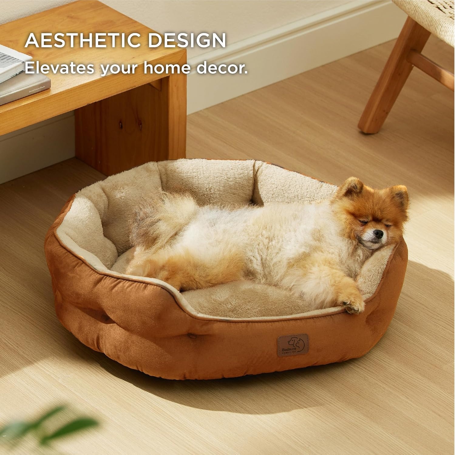 image:imageBedsure Cooling Small Dog Bed Round Washable 25 Inch Arctic Cooling Blue QMaxgt04 Cat Beds for Indoor Cats Comfort Cooling Summer Pet BedAntiSlip Bottomfor Puppies and KittensTerracotta