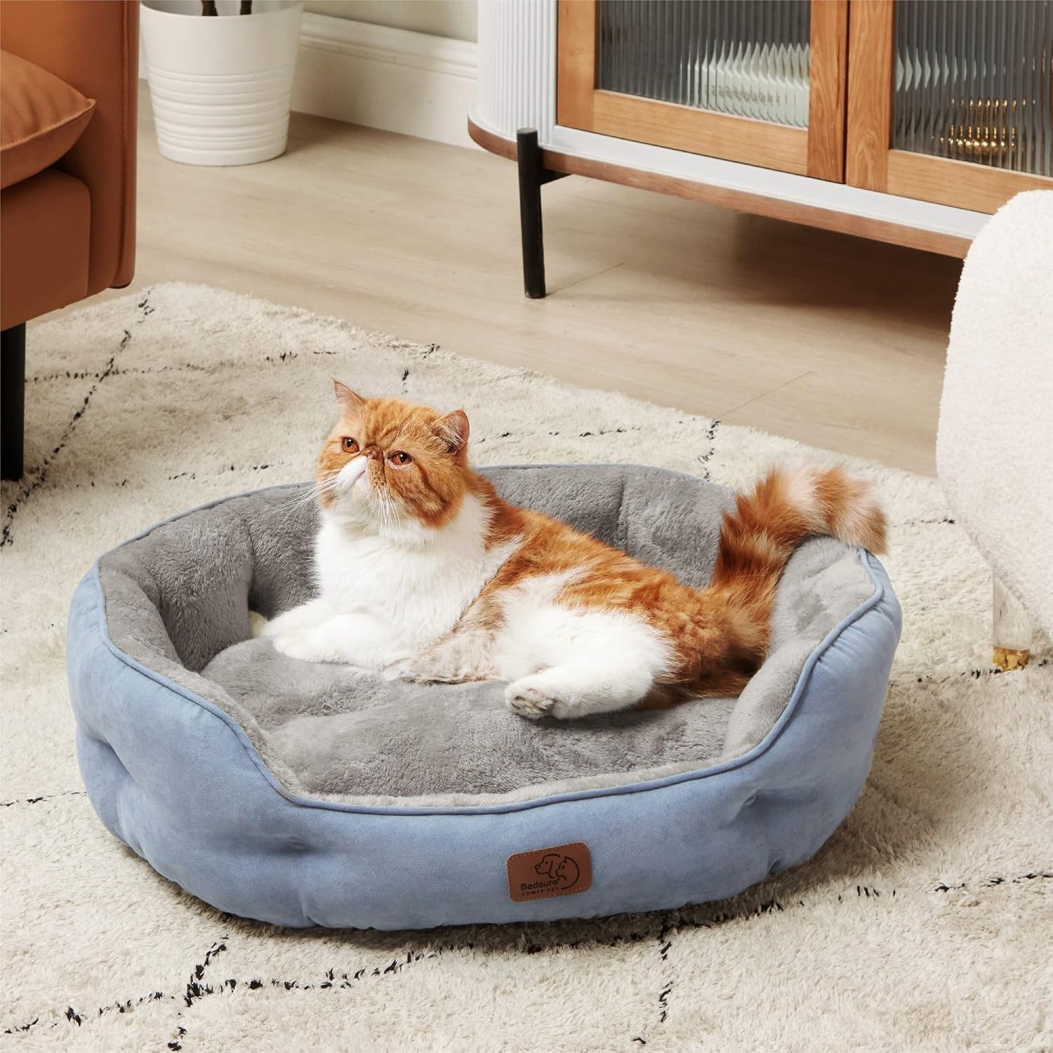 image:imageBedsure Cooling Small Dog Bed Round Washable 25 Inch Arctic Cooling Blue QMaxgt04 Cat Beds for Indoor Cats Comfort Cooling Summer Pet BedAntiSlip Bottomfor Puppies and KittensFrost Blue