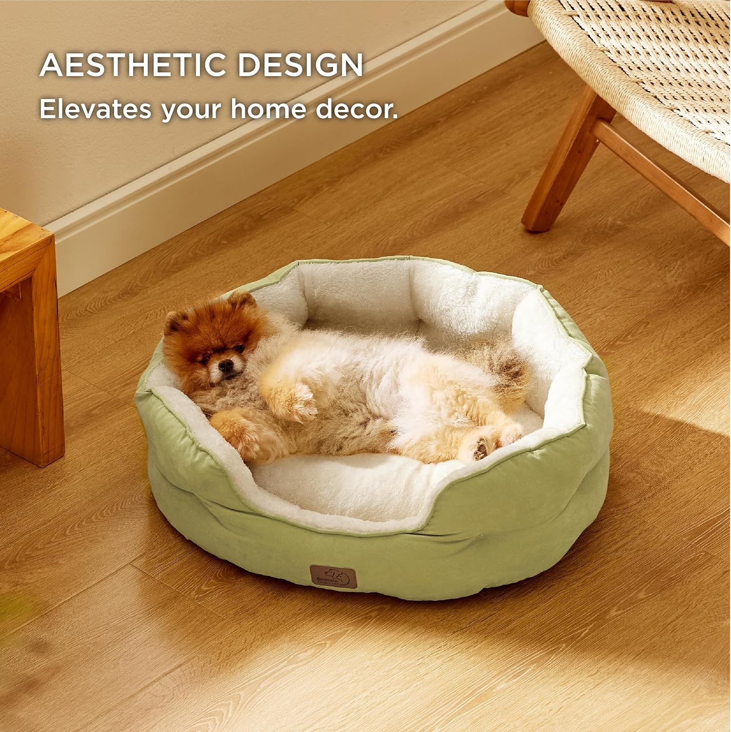 image:imageBedsure Cooling Small Dog Bed Round Washable 25 Inch Arctic Cooling Blue QMaxgt04 Cat Beds for Indoor Cats Comfort Cooling Summer Pet BedAntiSlip Bottomfor Puppies and KittensPale Bean Green