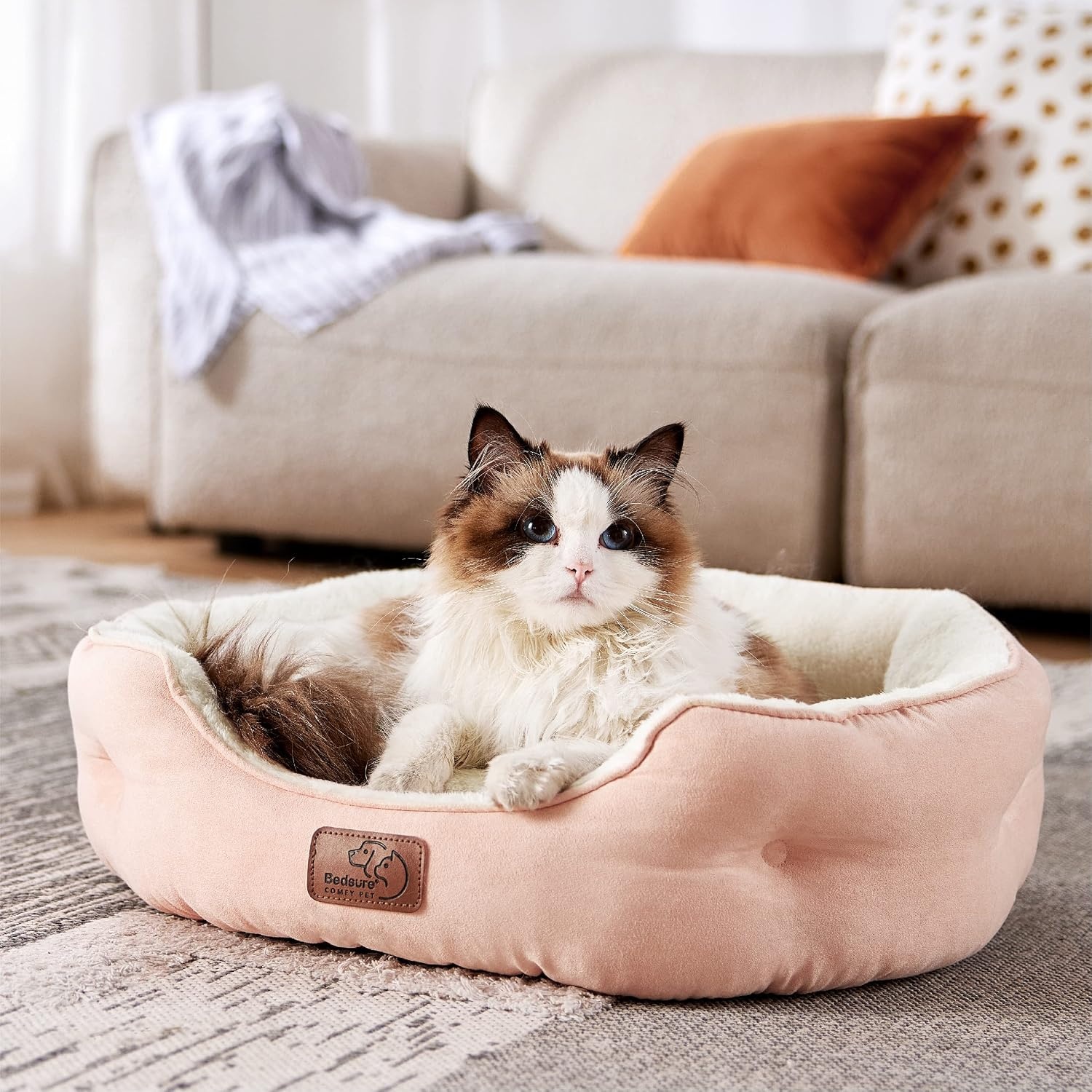 image:imageBedsure Cooling Small Dog Bed Round Washable 25 Inch Arctic Cooling Blue QMaxgt04 Cat Beds for Indoor Cats Comfort Cooling Summer Pet BedAntiSlip Bottomfor Puppies and KittensPeach Pink