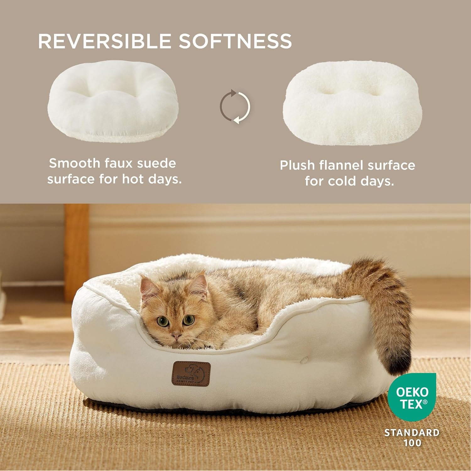 image:imageBedsure Cooling Small Dog Bed Round Washable 25 Inch Arctic Cooling Blue QMaxgt04 Cat Beds for Indoor Cats Comfort Cooling Summer Pet BedAntiSlip Bottomfor Puppies and KittensIvory