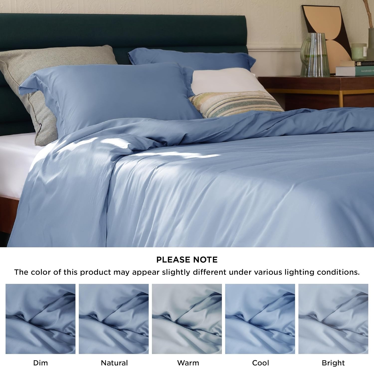 image:imageBedsure Dark Grey King Duvet Cover Set Cooling Lyocell Cotton Blend Silky Cooling Lyocell Cotton Breathable Hot Sleepers Moisture Wicking 8 Ties Zipper Closure 104x90 Comforter Cover10 Slate Blue No Comforter