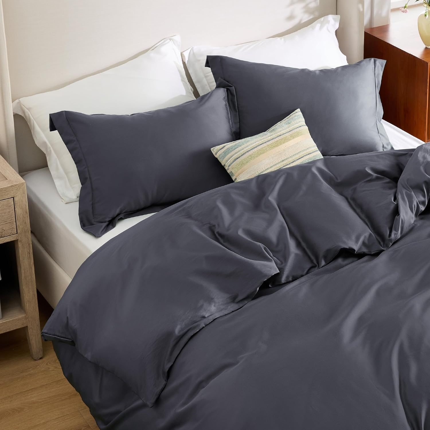 image:imageBedsure Dark Grey King Duvet Cover Set Cooling Lyocell Cotton Blend Silky Cooling Lyocell Cotton Breathable Hot Sleepers Moisture Wicking 8 Ties Zipper Closure 104x90 Comforter Cover07 Dark Grey No Comforter