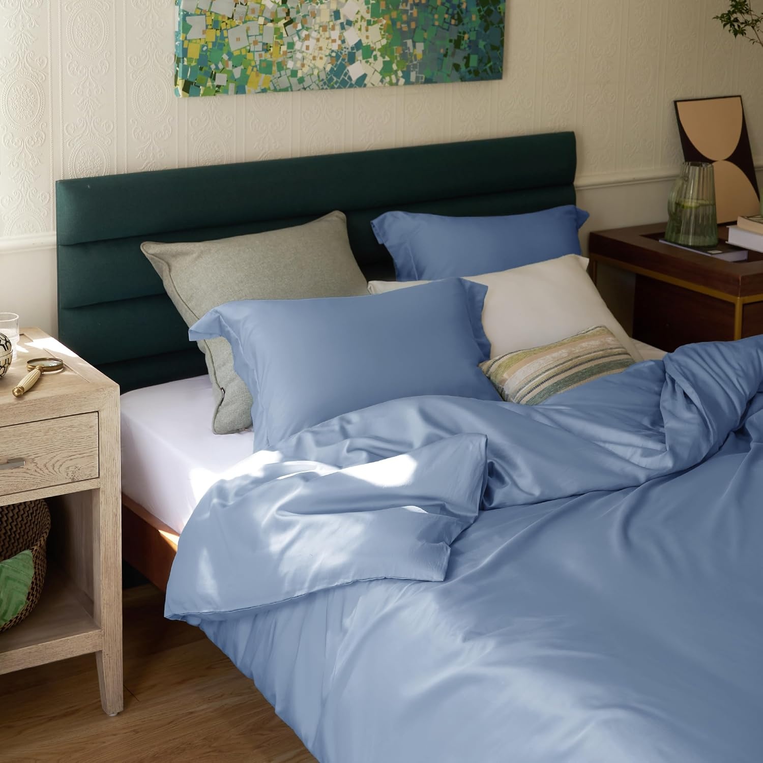 image:imageBedsure Dark Grey King Duvet Cover Set Cooling Lyocell Cotton Blend Silky Cooling Lyocell Cotton Breathable Hot Sleepers Moisture Wicking 8 Ties Zipper Closure 104x90 Comforter Cover10 Slate Blue No Comforter
