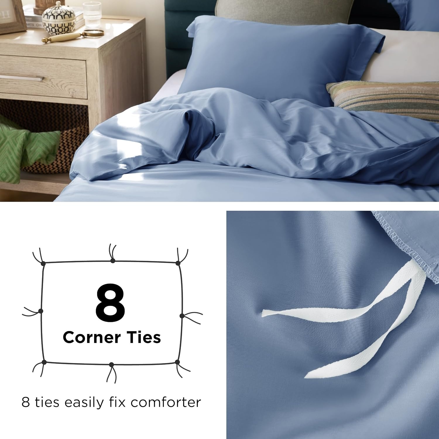 image:imageBedsure Dark Grey King Duvet Cover Set Cooling Lyocell Cotton Blend Silky Cooling Lyocell Cotton Breathable Hot Sleepers Moisture Wicking 8 Ties Zipper Closure 104x90 Comforter Cover10 Slate Blue No Comforter
