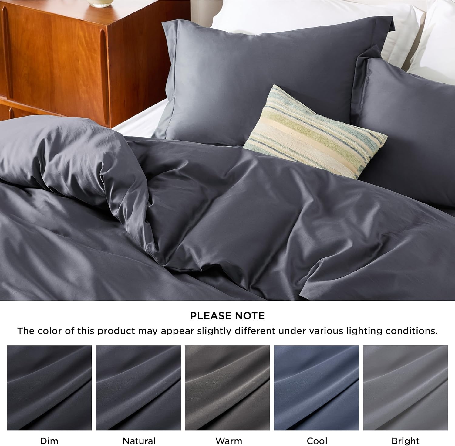 image:imageBedsure Dark Grey King Duvet Cover Set Cooling Lyocell Cotton Blend Silky Cooling Lyocell Cotton Breathable Hot Sleepers Moisture Wicking 8 Ties Zipper Closure 104x90 Comforter Cover07 Dark Grey No Comforter
