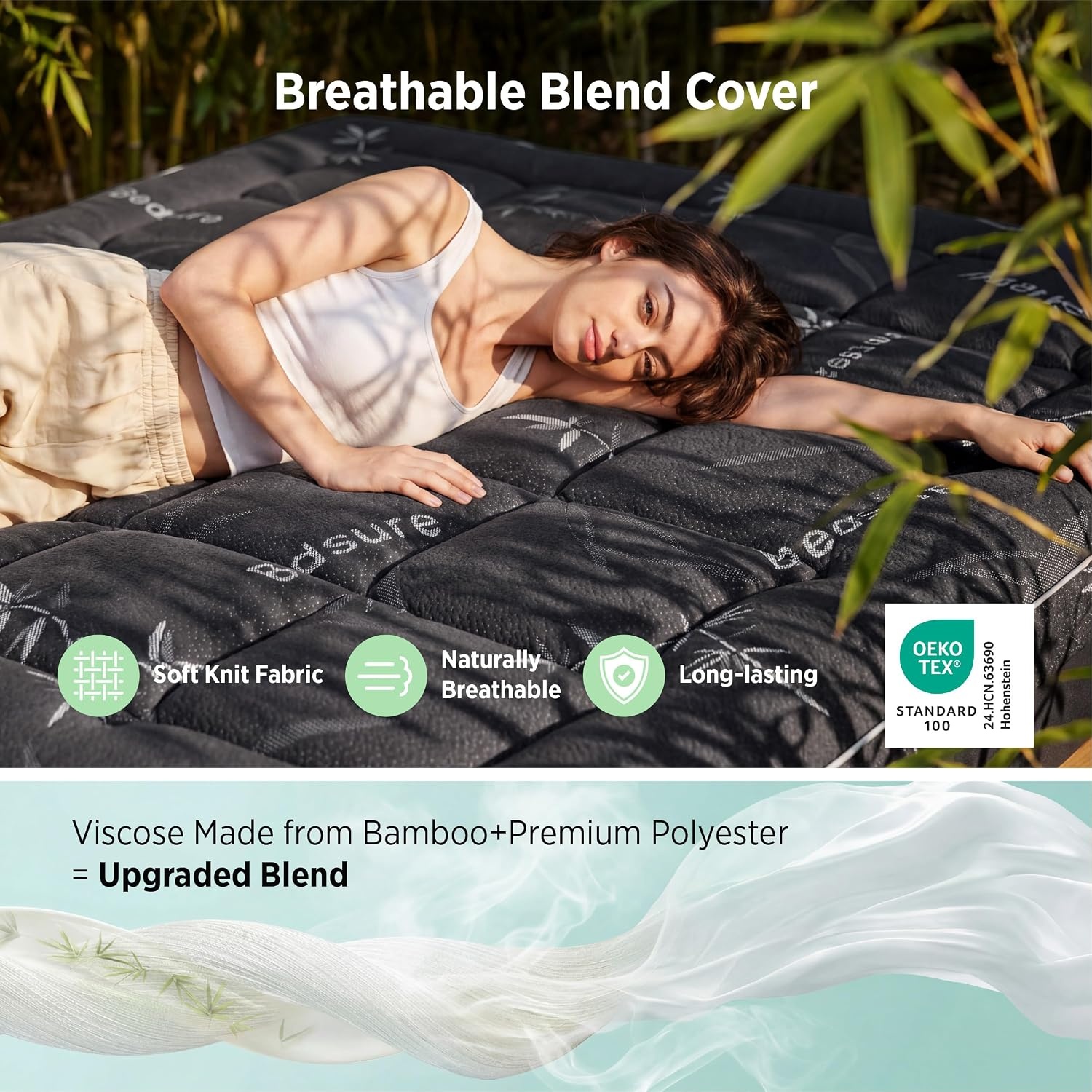 image:imageBedsure DualLayer 5 Inch Memory Foam Mattress Topper King 3 Inch Memory Foam 2 Inch Viscose Made from Bamboo Mattress Topper Pad Cover Breathable amp Pressure Relief BlackFull
