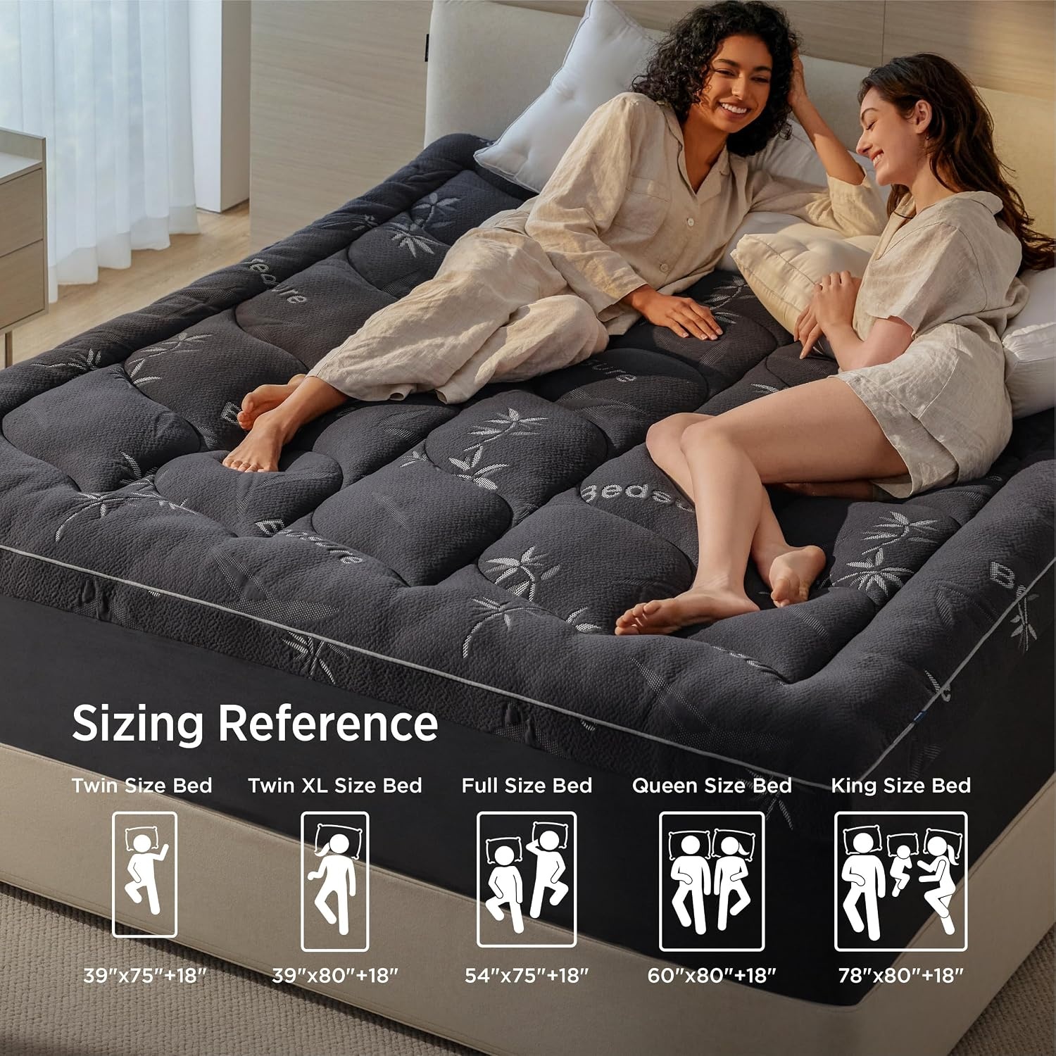 image:imageBedsure DualLayer 5 Inch Memory Foam Mattress Topper King 3 Inch Memory Foam 2 Inch Viscose Made from Bamboo Mattress Topper Pad Cover Breathable amp Pressure Relief BlackFull