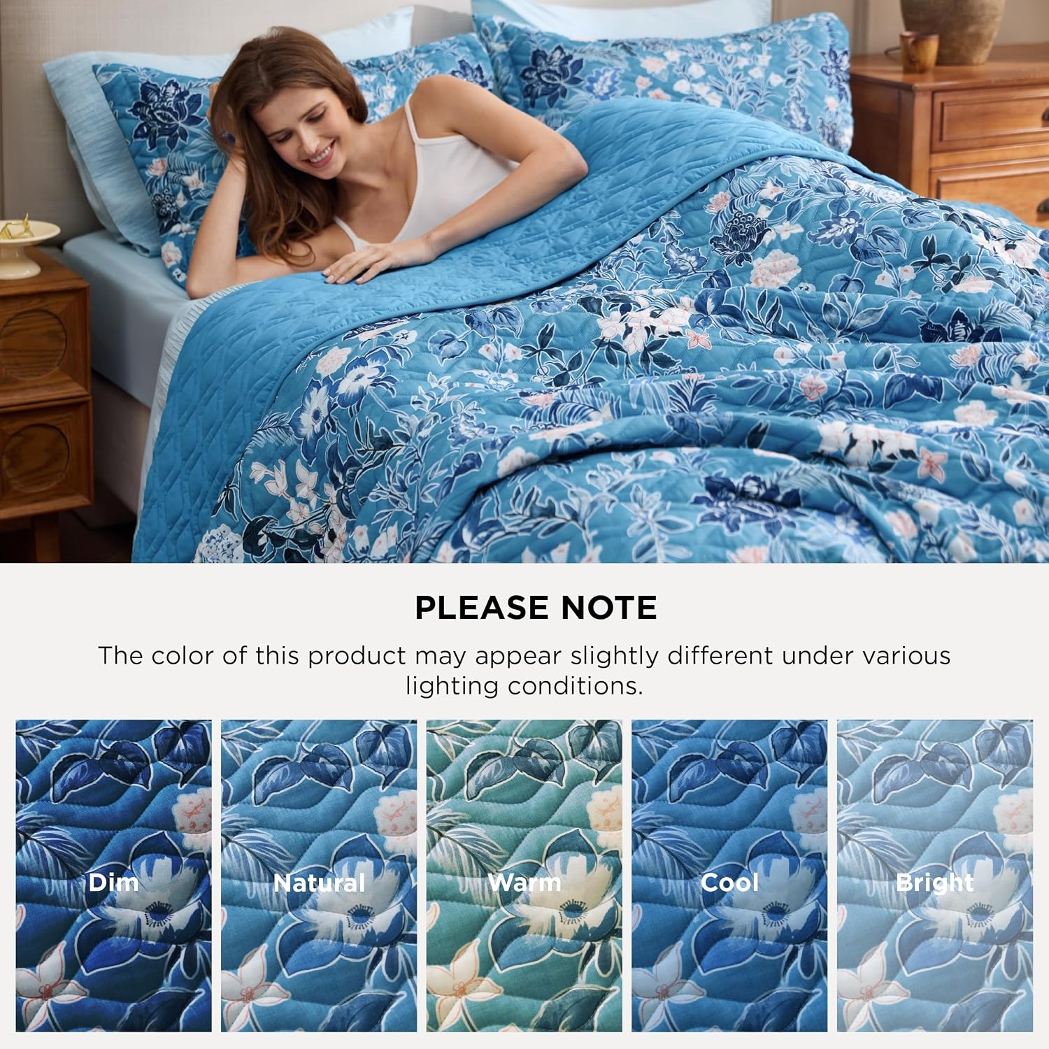 image:imageBedsure Floral Quilts Queen Size Reversible Botanical Floral Comforter Bedding Bedspread Coverlet Lightweight AllSeason Comfort Green amp White Plaid Parttern Machine Washable 90x96 3 Pcs05 Summer Botanical