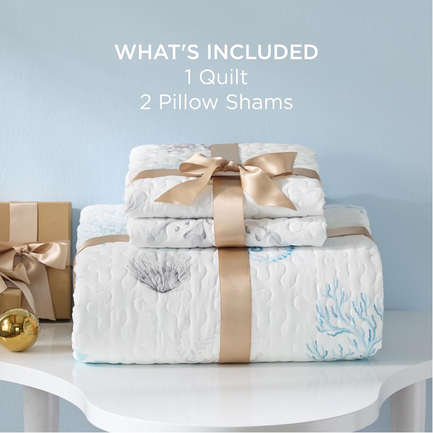 image:imageBedsure Floral Quilts Queen Size Reversible Botanical Floral Comforter Bedding Bedspread Coverlet Lightweight AllSeason Comfort Green amp White Plaid Parttern Machine Washable 90x96 3 Pcs00 Ocean White