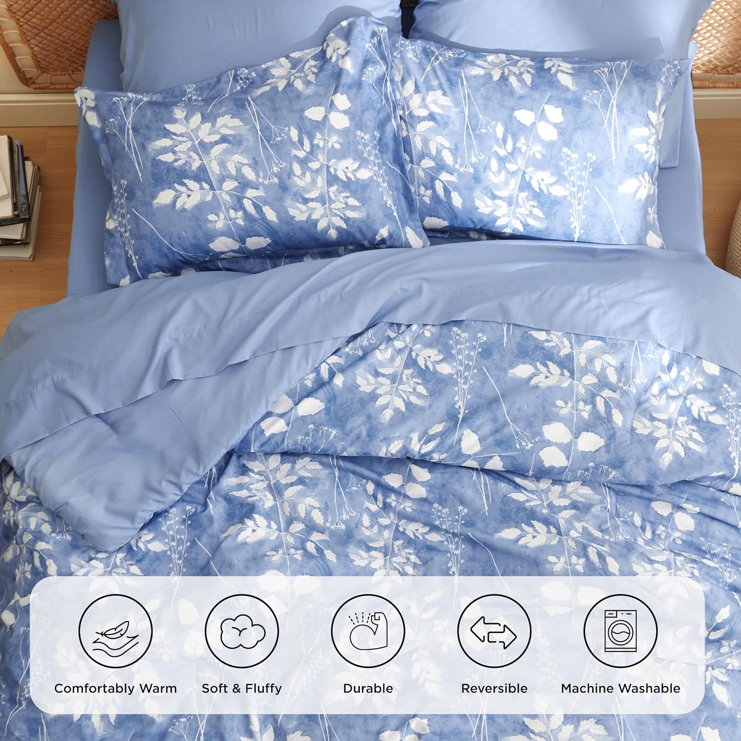 image:imageBedsure Full Size Comforter Set 7 Pieces Floral Sage Green Soft Bedding Sets Full Bed in a Bag with Botanical Flowers Comforter Sheets Pillowcases amp Shams02 Blue