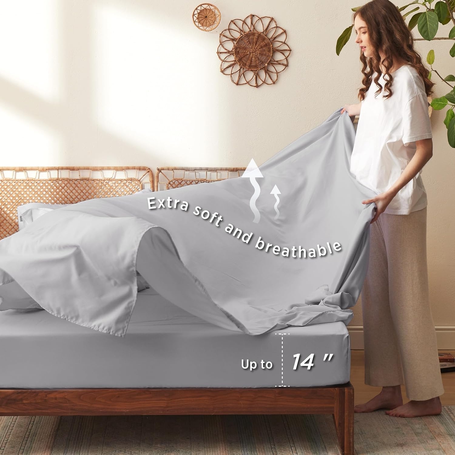 image:imageBedsure Full Size Comforter Set 7 Pieces Floral Sage Green Soft Bedding Sets Full Bed in a Bag with Botanical Flowers Comforter Sheets Pillowcases amp Shams13 Grey