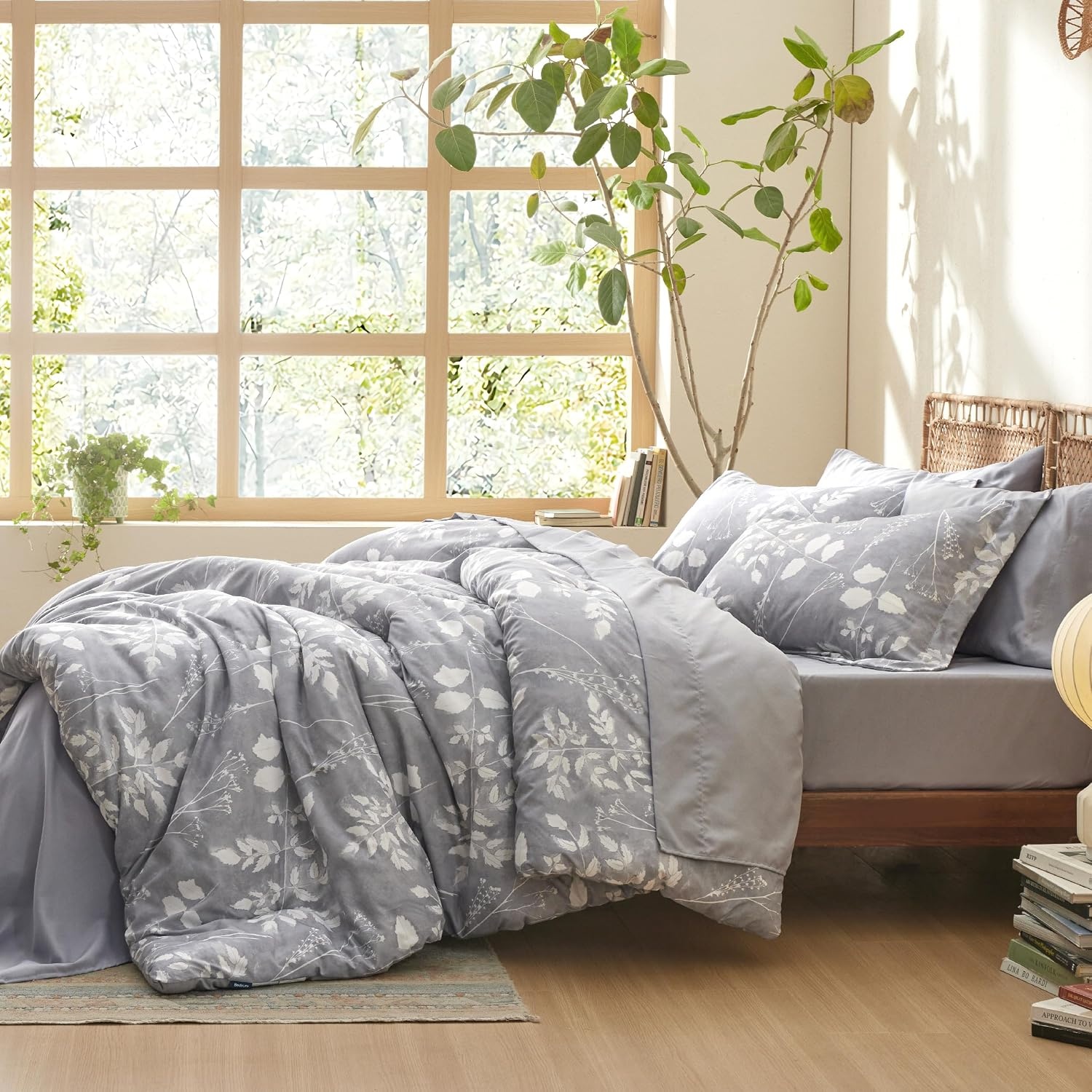 image:imageBedsure Full Size Comforter Set 7 Pieces Floral Sage Green Soft Bedding Sets Full Bed in a Bag with Botanical Flowers Comforter Sheets Pillowcases amp Shams13 Grey