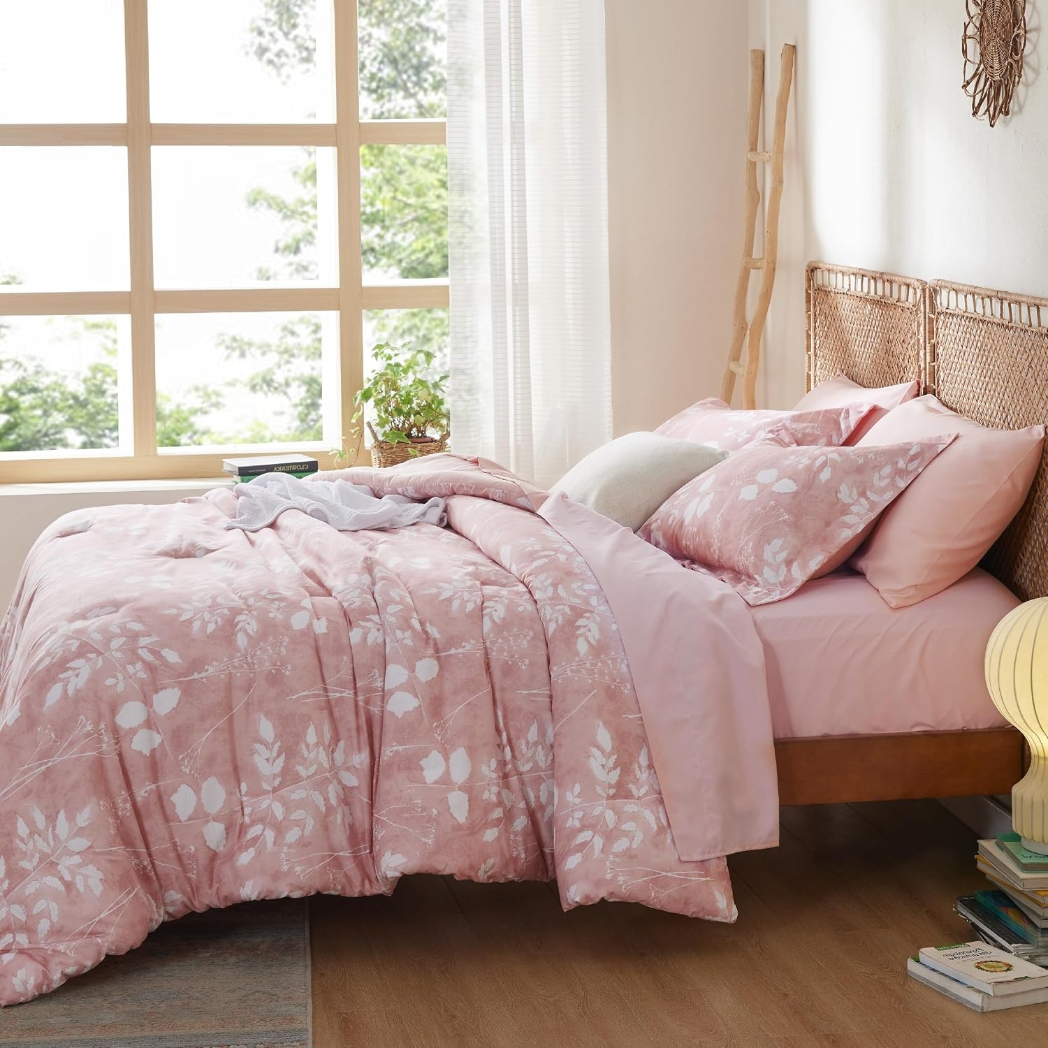 image:imageBedsure Full Size Comforter Set 7 Pieces Floral Sage Green Soft Bedding Sets Full Bed in a Bag with Botanical Flowers Comforter Sheets Pillowcases amp Shams03 Pink