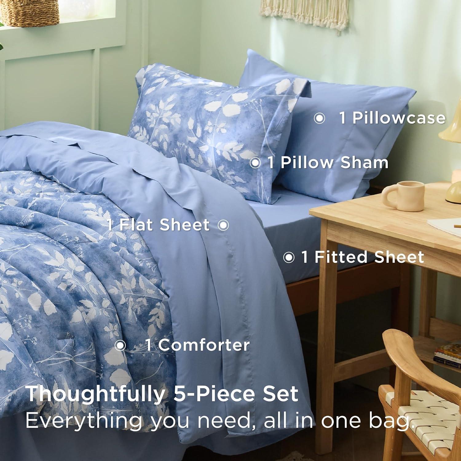 image:imageBedsure Full Size Comforter Set 7 Pieces Floral Sage Green Soft Bedding Sets Full Bed in a Bag with Botanical Flowers Comforter Sheets Pillowcases amp Shams02 Blue