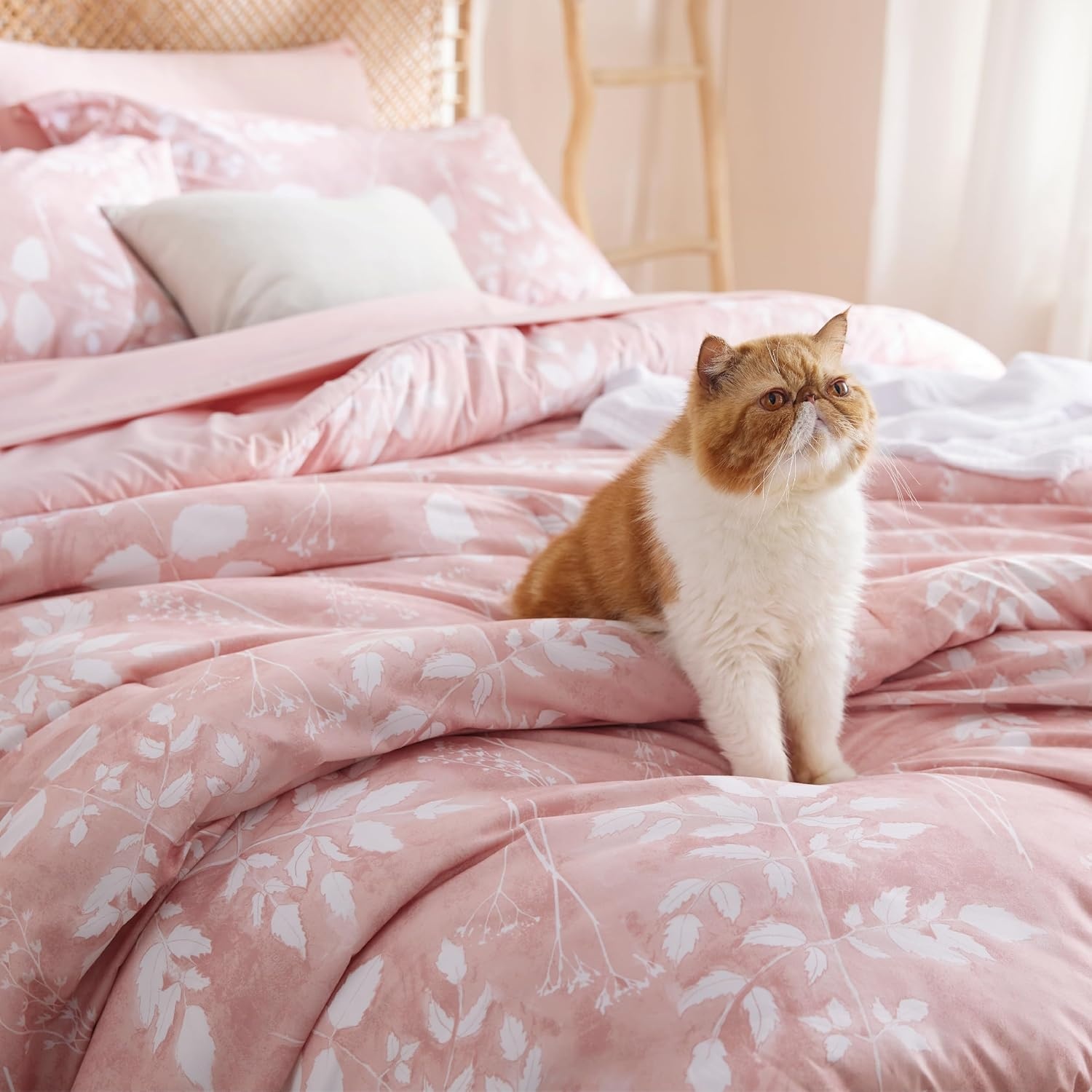 image:imageBedsure Full Size Comforter Set 7 Pieces Floral Sage Green Soft Bedding Sets Full Bed in a Bag with Botanical Flowers Comforter Sheets Pillowcases amp Shams03 Pink