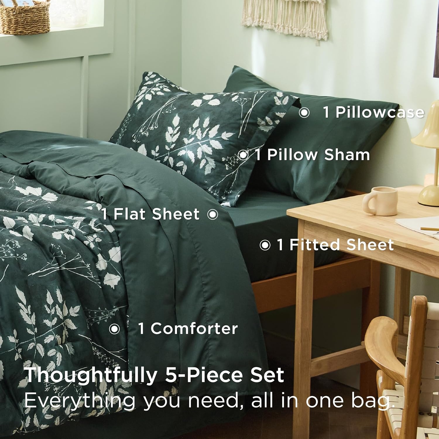 image:imageBedsure Full Size Comforter Set 7 Pieces Floral Sage Green Soft Bedding Sets Full Bed in a Bag with Botanical Flowers Comforter Sheets Pillowcases amp Shams10 Forest Green
