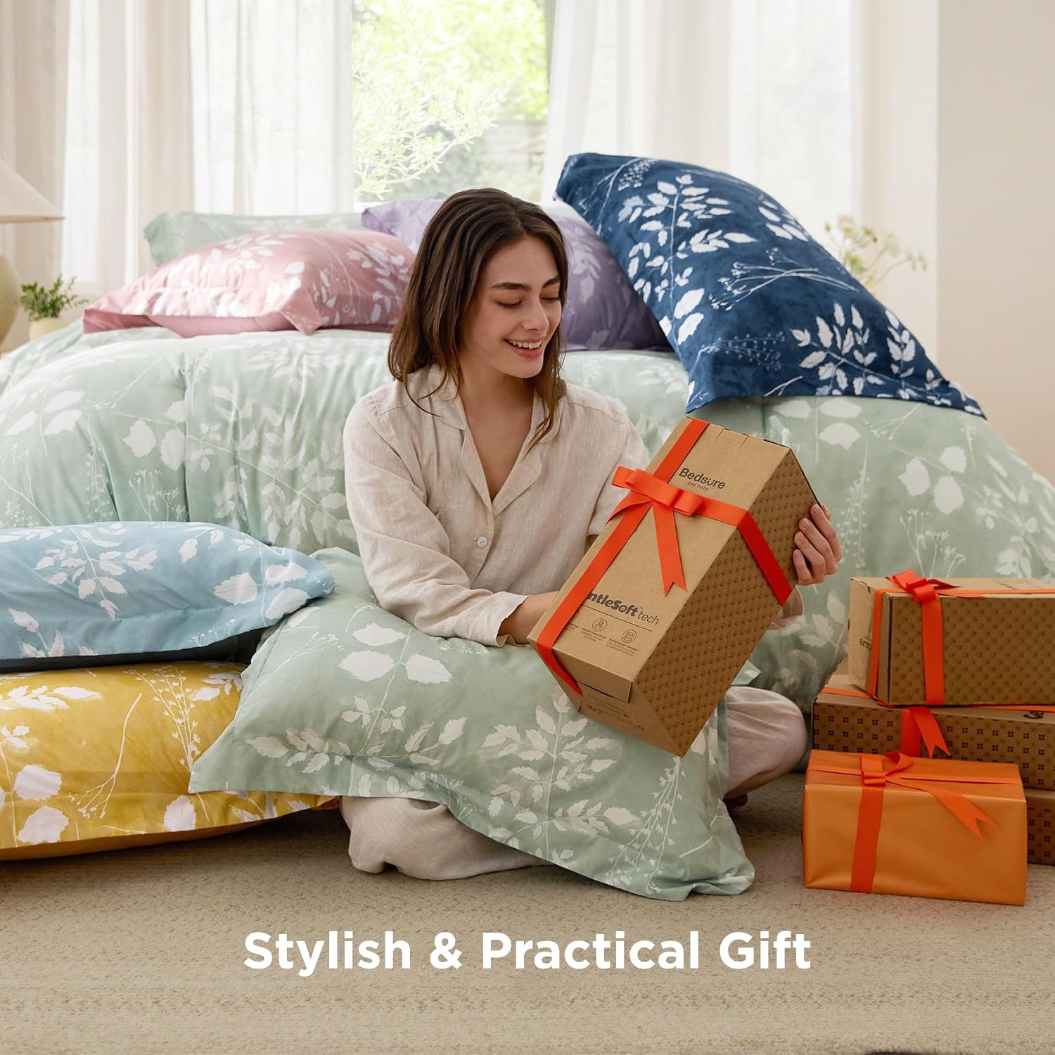 image:imageBedsure Full Size Comforter Set 7 Pieces Floral Sage Green Soft Bedding Sets Full Bed in a Bag with Botanical Flowers Comforter Sheets Pillowcases amp Shams01 Sage Green